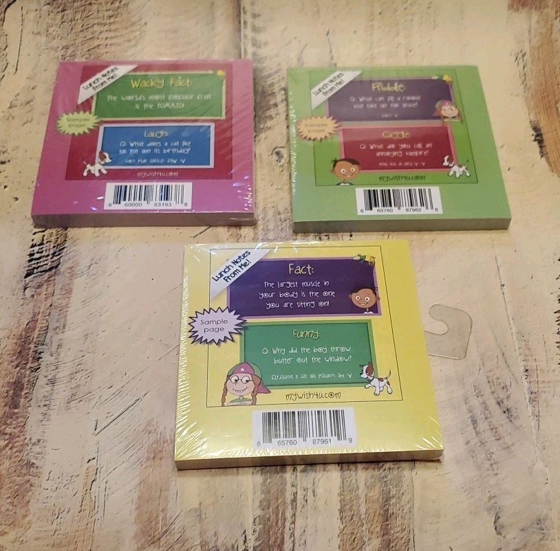 3 Pack Lunch Notes From Me! 101 Tear Off Pages Each To Make Kids Day Happier NEW