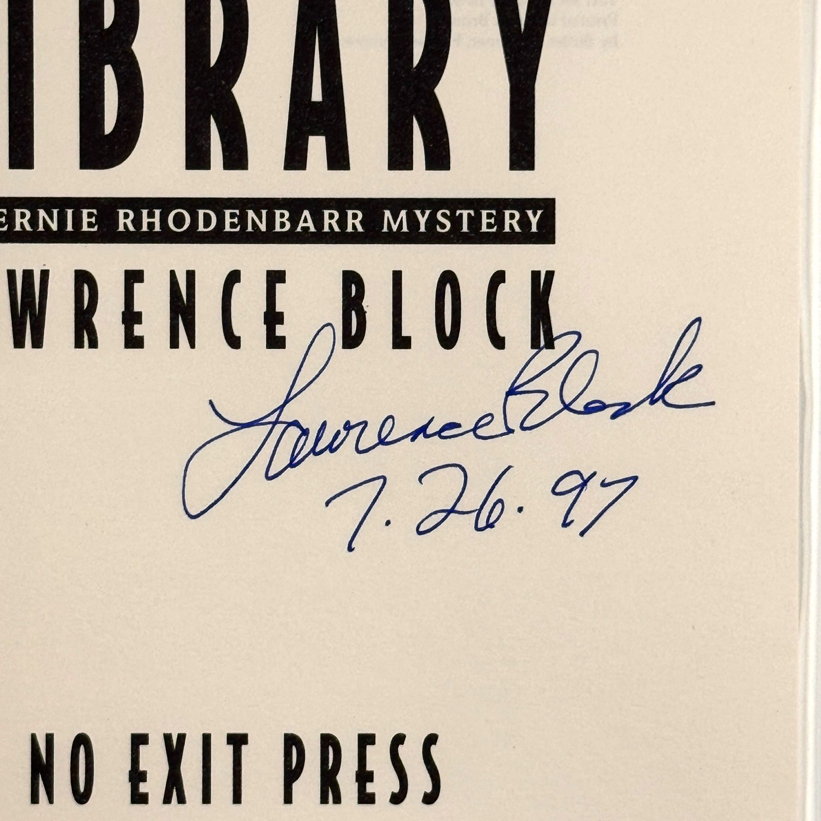 The Burglar In The Library – SIGNED by Lawrence Block – U.K. 1st Ed + Print 1997