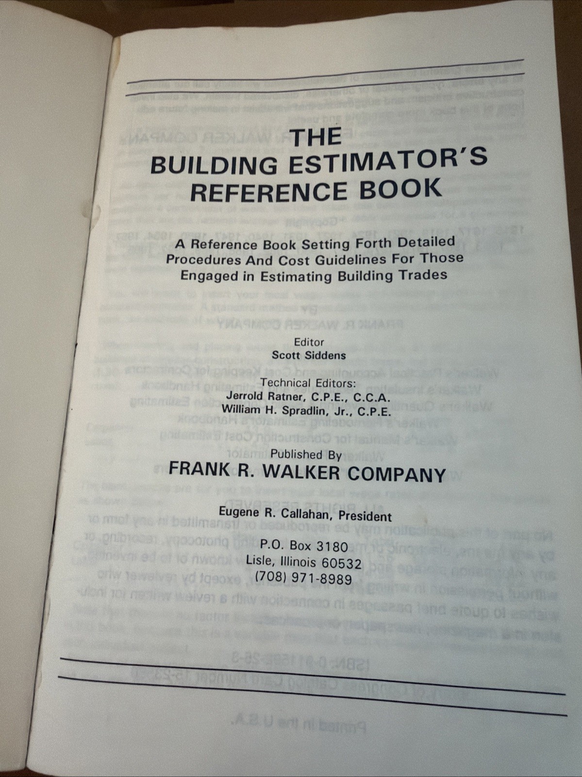 Walker’s Building Estimator’s Reference Book 25th Edition Frank R. Walker