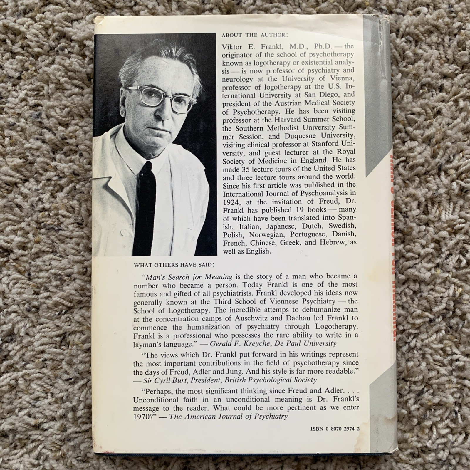Man’s Search for Meaning Viktor E. Frankl 1962 Revised Enlarged Hardcover Book