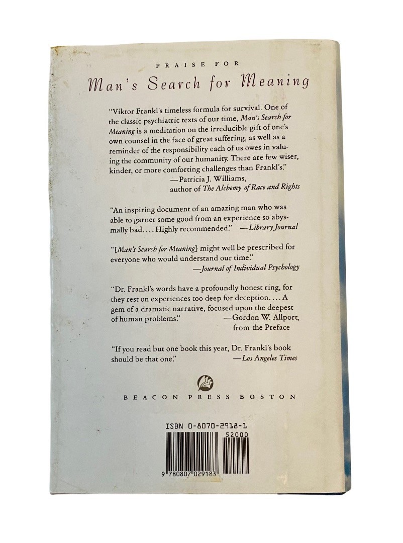 MAN’S SEARCH FOR MEANING by Viktor E. Frankl, Hardcover Book – Good, 4th Ed.