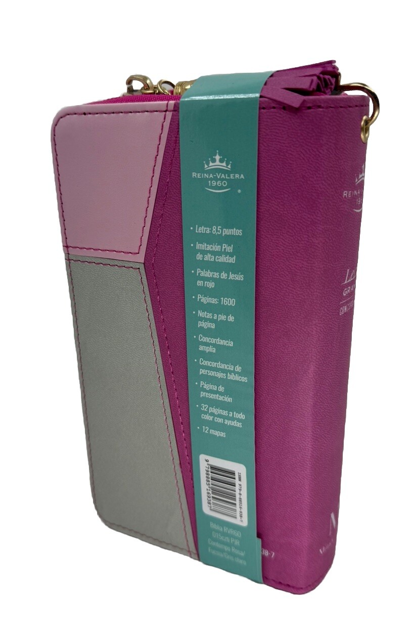 Biblia Chequera Letra 8.5 puntos RV1960 imit piel rosa fucsia gris claro con …