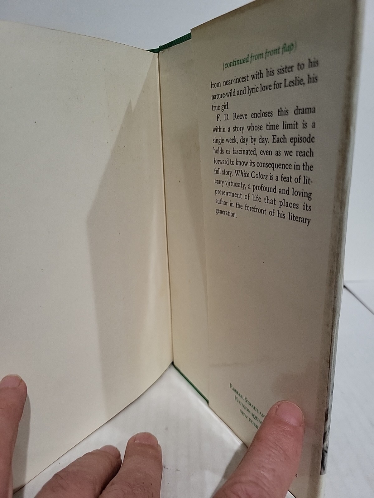 WHITE COLORS by F.D. Reeve HC/DJ 1st Edition 1973 Novel Fiction