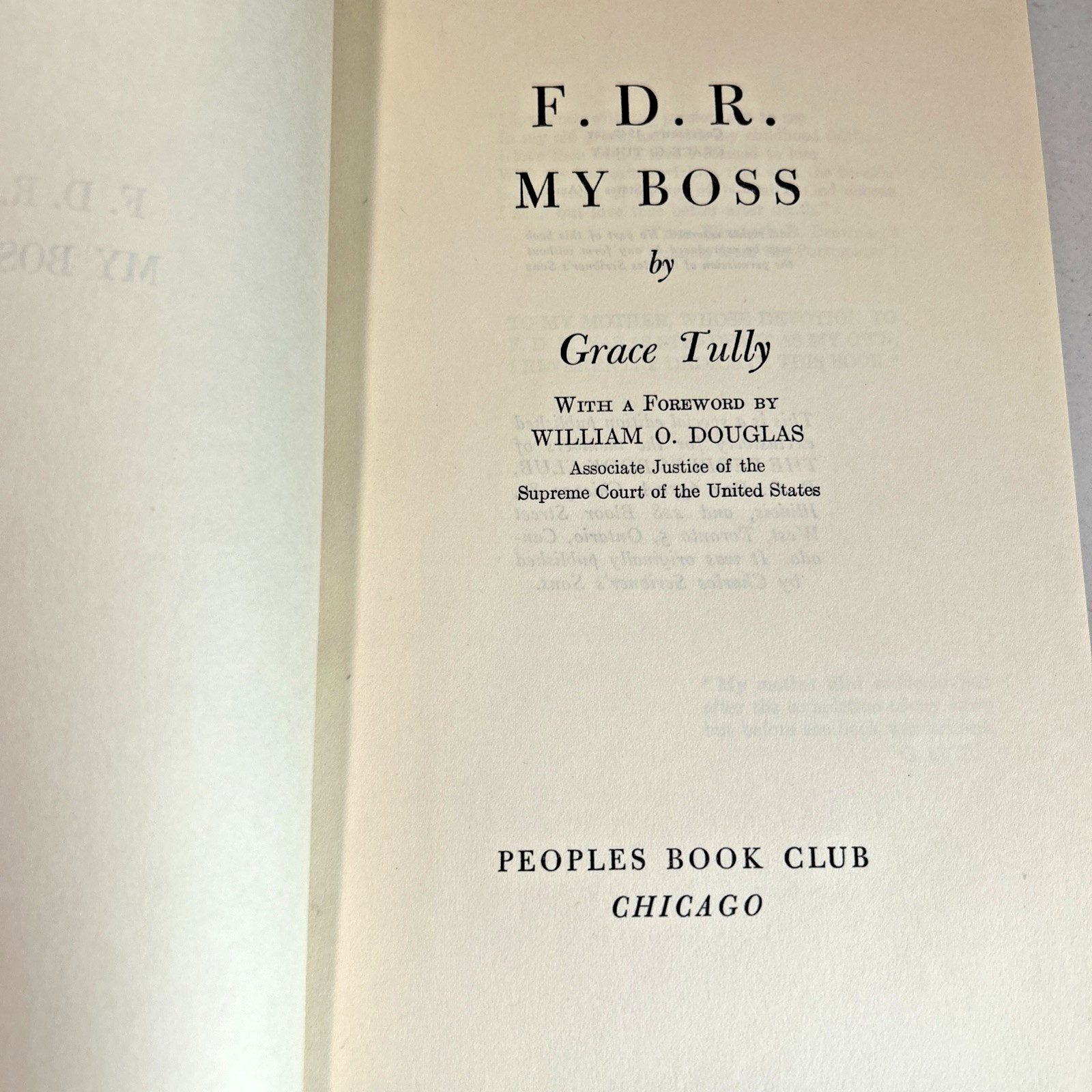 F. D. R. My Boss (1949) ~ Grace Tully ~ Hardcover ~ Dust Jacket