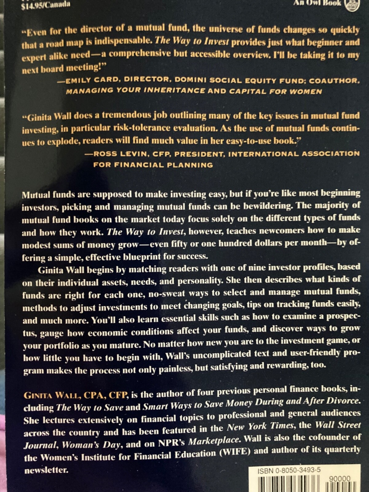 The Way to Invest by Ginita Wall Paperback 1995 176 pages 1st Ed Fine Condition