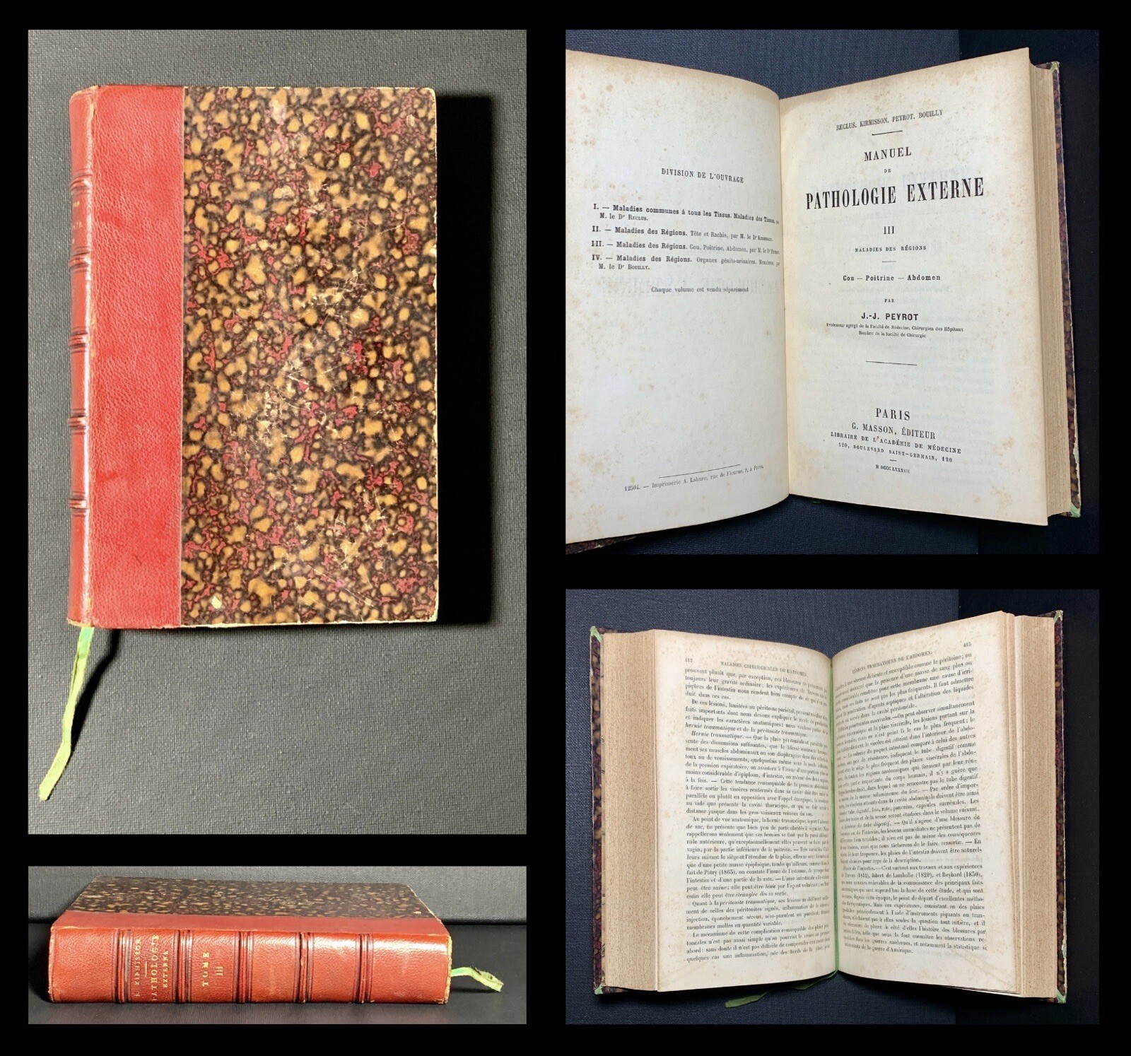ANTIQUE 19th Century Medical French Book PATHOLOGY diseases DIAGNOSIS Medicine