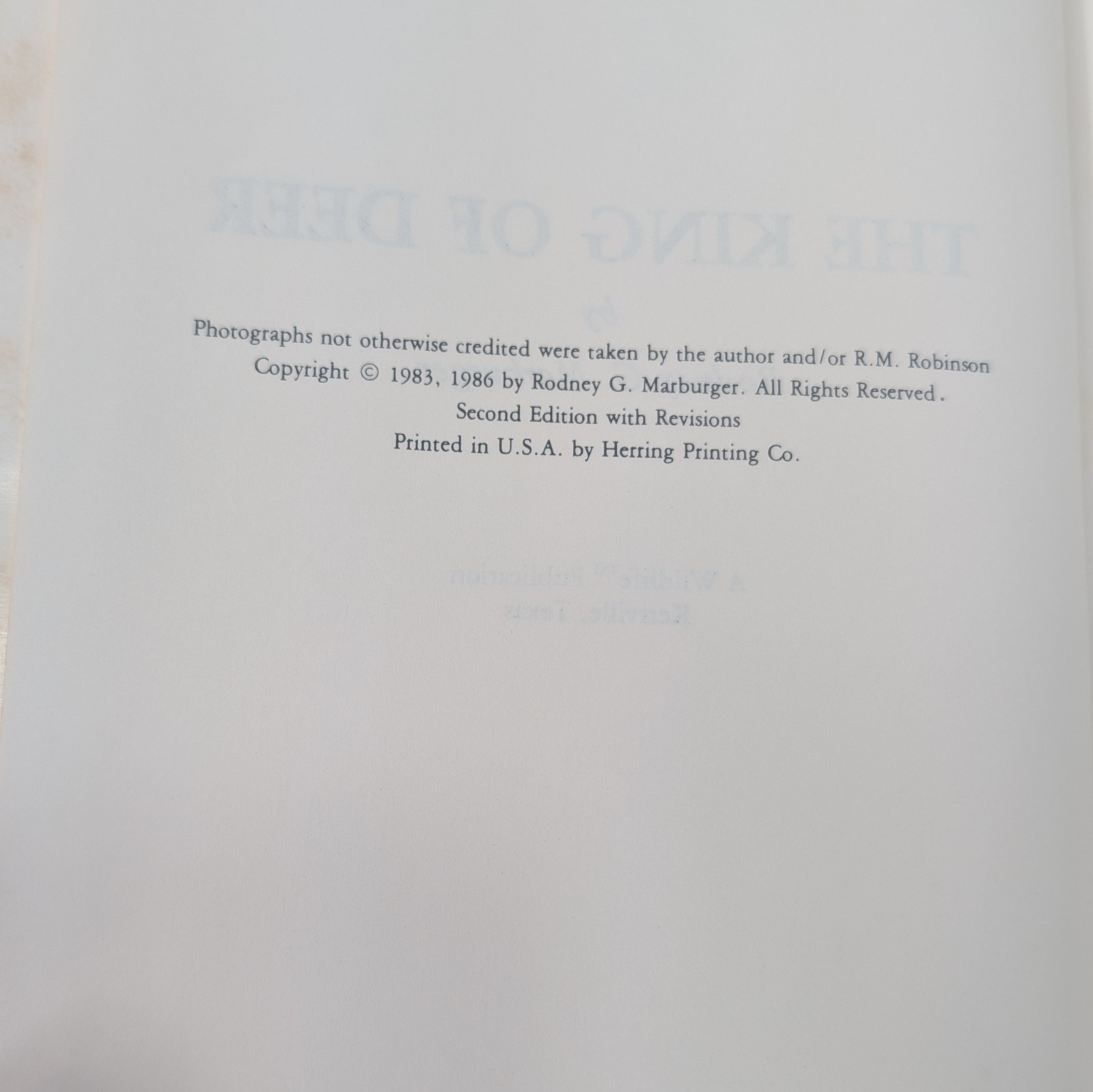 The King of Deer by Rodney G. Marburger SIGNED 1986 Second Edition ~ 272 Pages