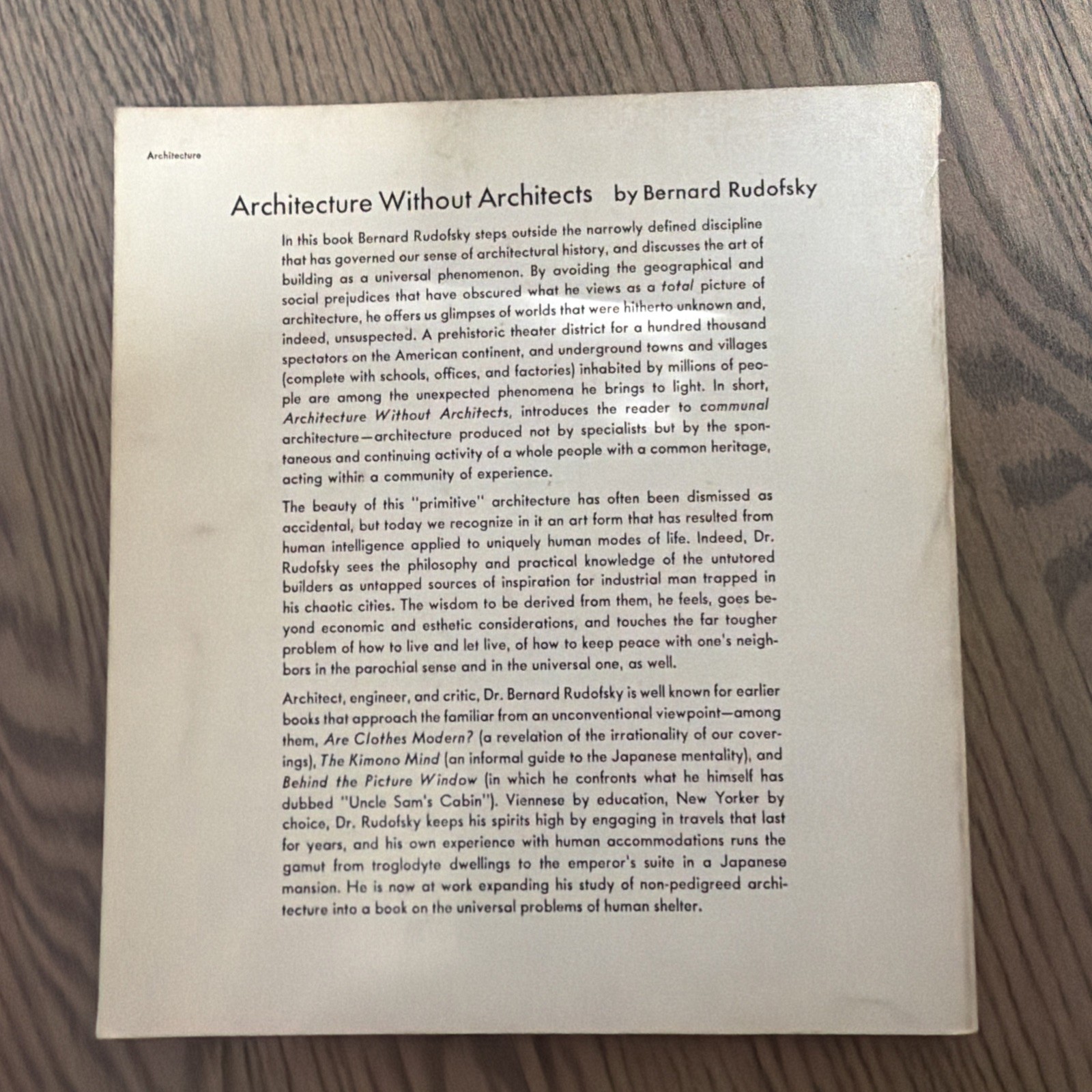 ARCHITECTURE WITHOUT ARCHITECTS by Bernard Rudofsky 1964 Vintage Ancient History