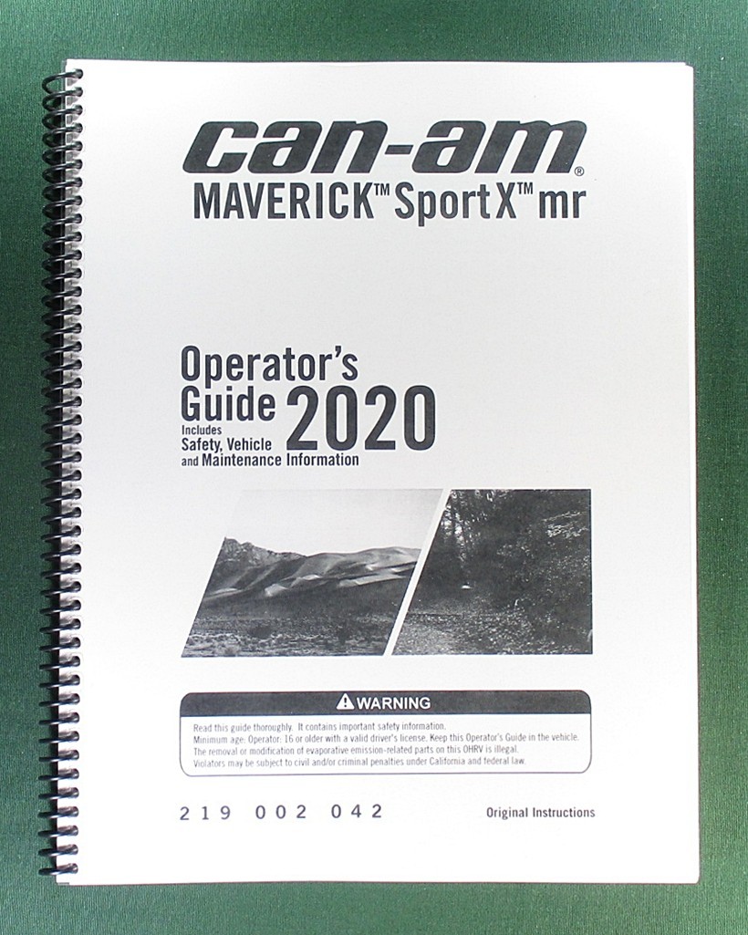 2020 Can-Am Maverick Sport X mr 1000R Owner’s Manual: 163 Pages & Clear Covers