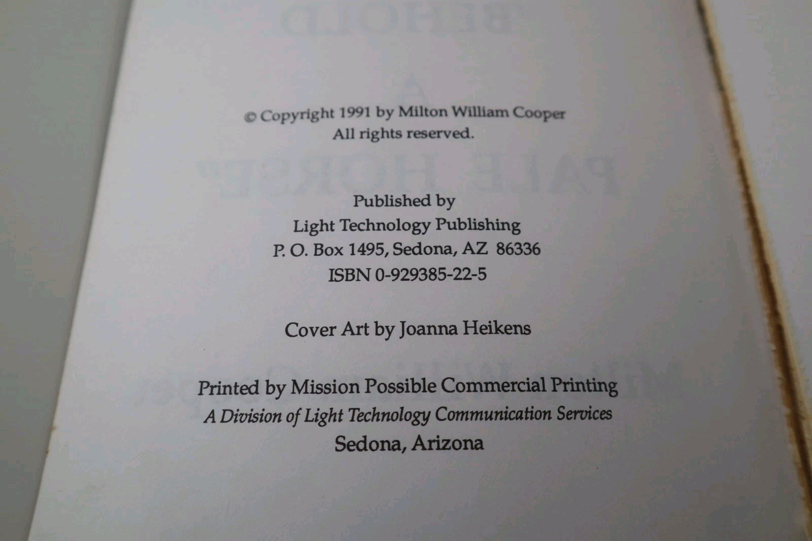 Behold a Pale Horse William Cooper 1991 1st Ptg UNREVISED NO UPC EARLY PRINT