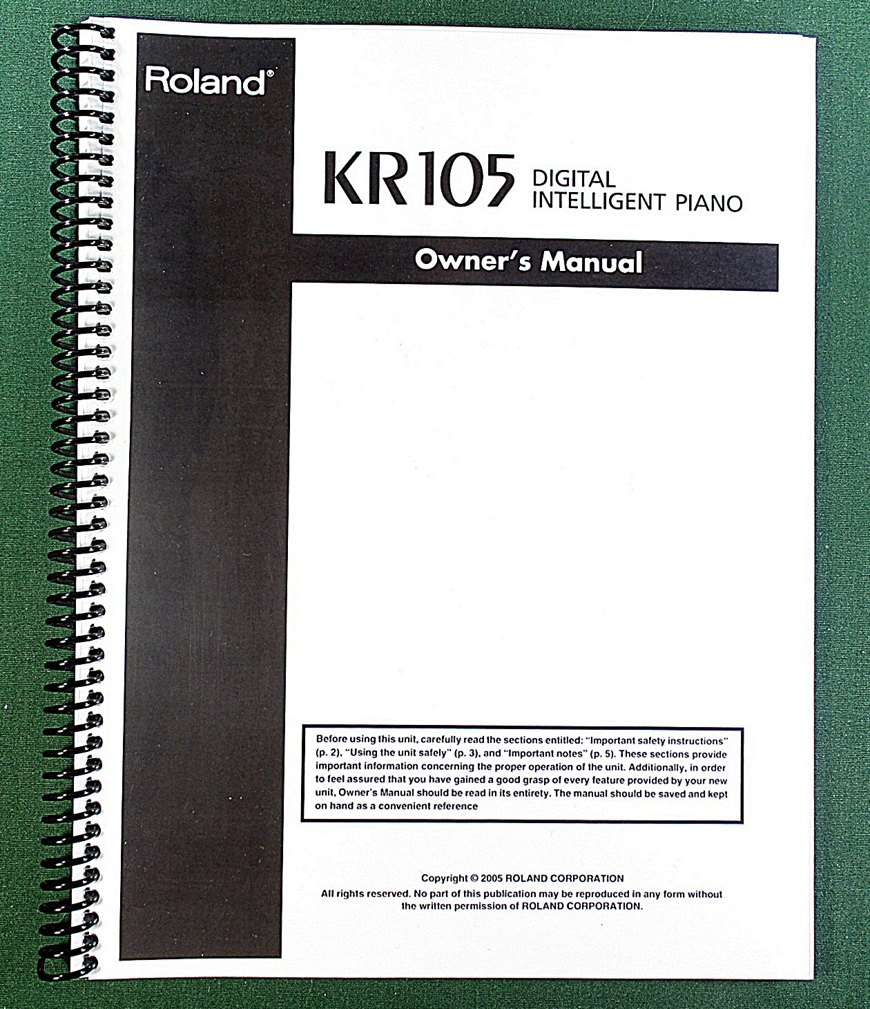 Roland KR-105 Owner’s Instruction Manual: 176 Pages & Protective Covers!