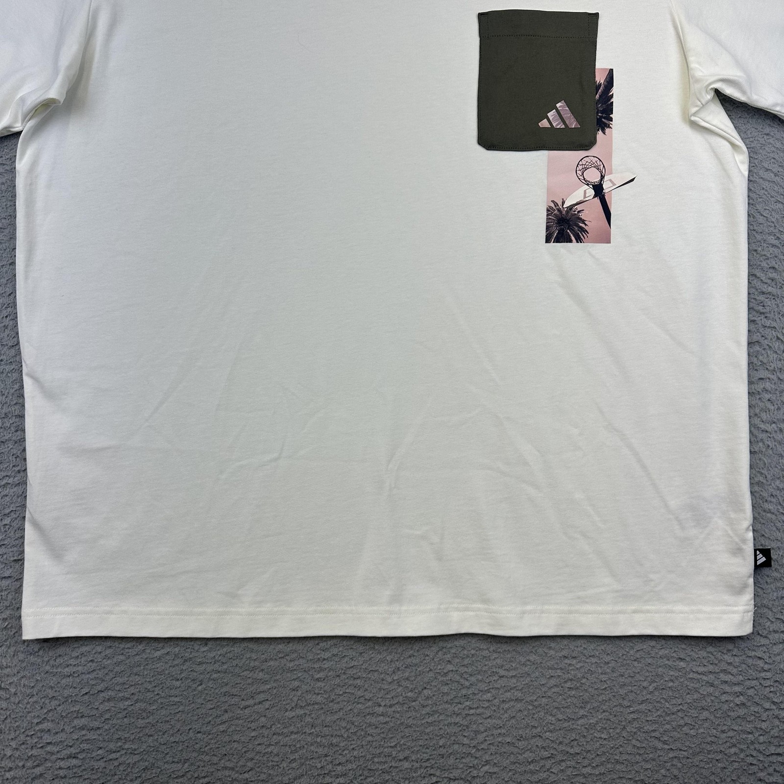 Adidas Shirt Men XL Off White MT Lens Pocket Graphic Loose Fit Cotton Basketball