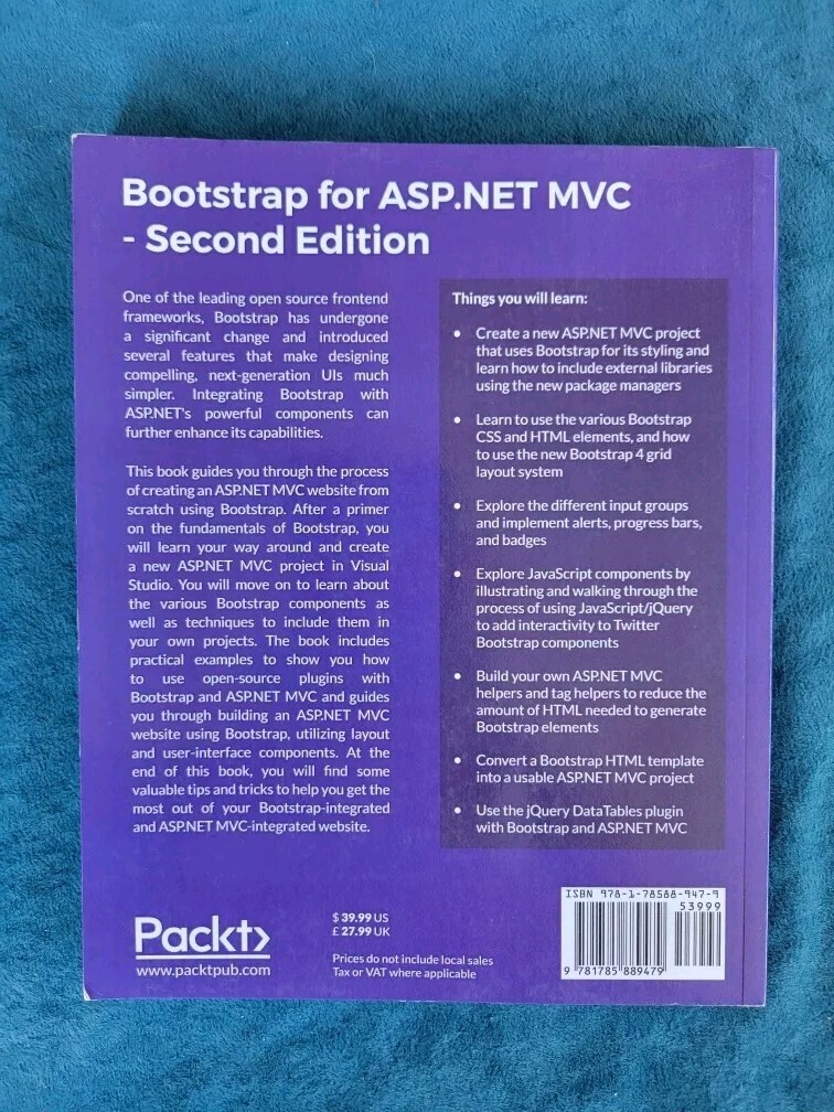 BOOTSTRAP FOR ASP.NET MVC ; 2nd EDITION ; ISBN 978-1-78588-947-9 ; 174 PAGES
