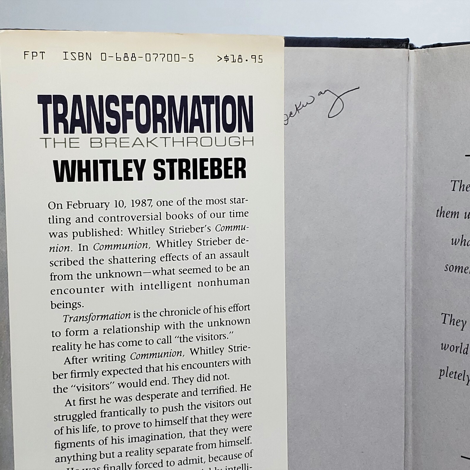 Transformation The Breakthrough Whitley Strieber First Edition First Print HC$DJ
