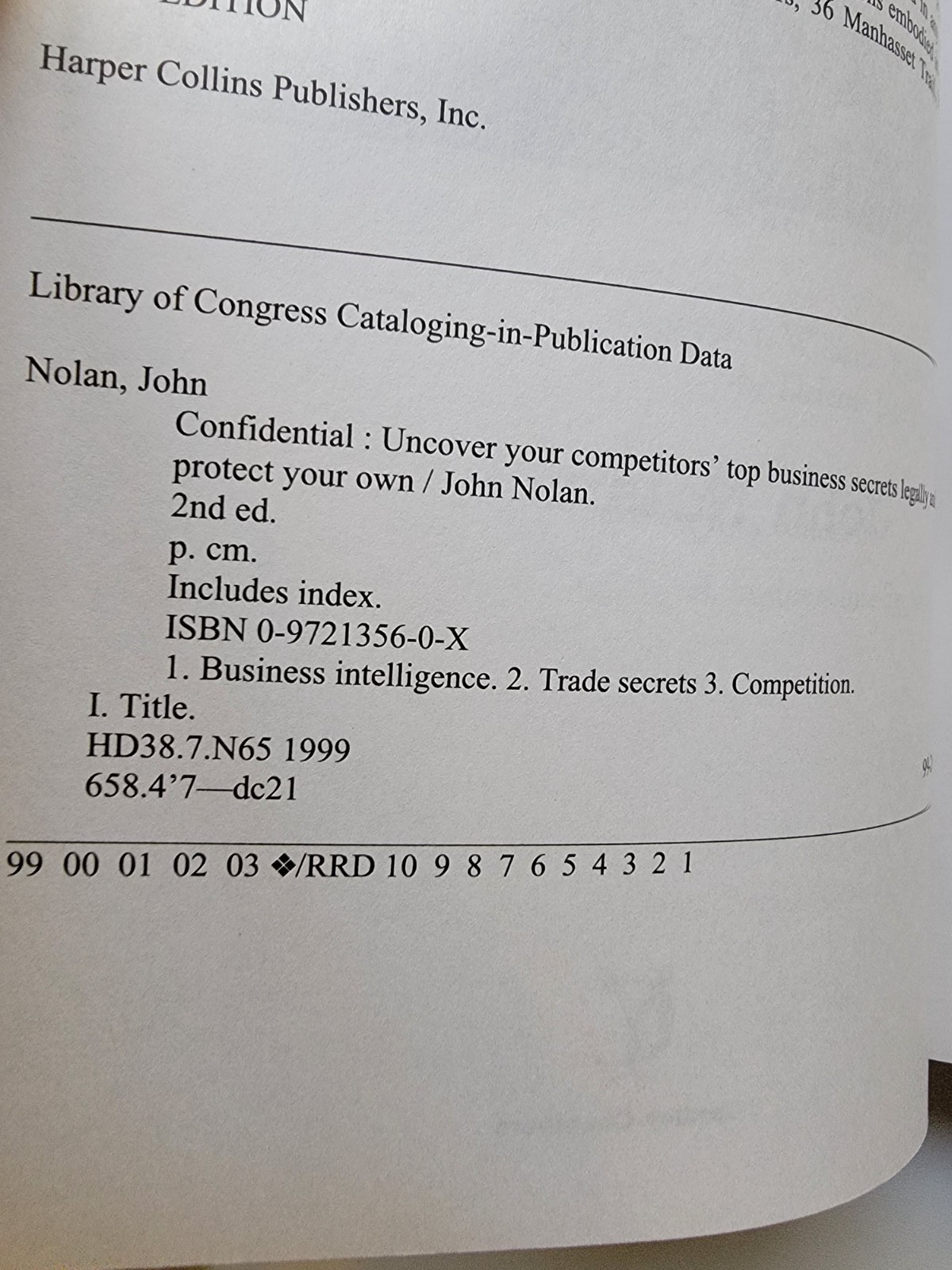 John Nolan CONFIDENTIAL: BUSINESS SECRETS, GETTING THEIRS -OUT OF PRINT – First