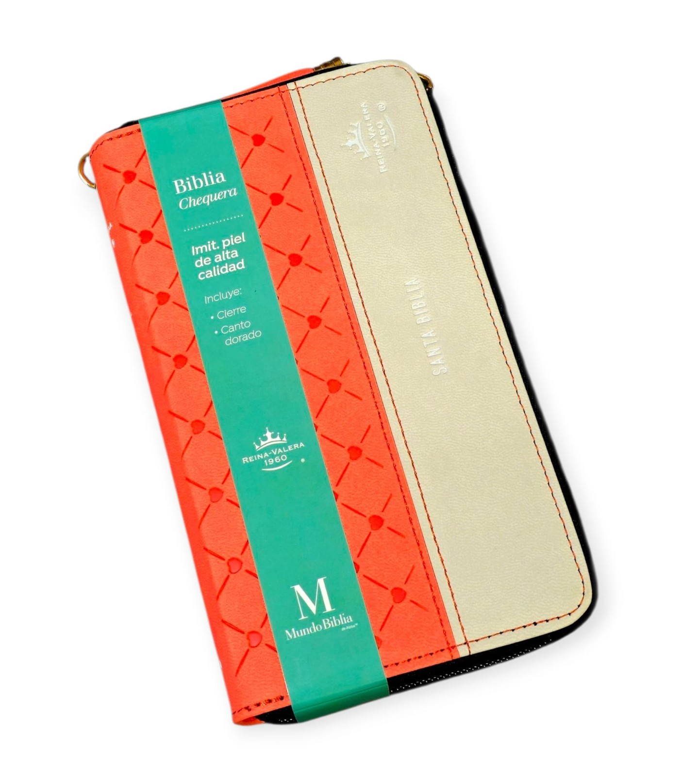 Biblia Chequera Letra 8.5 puntos RV1960 imit piel coral y gris claro