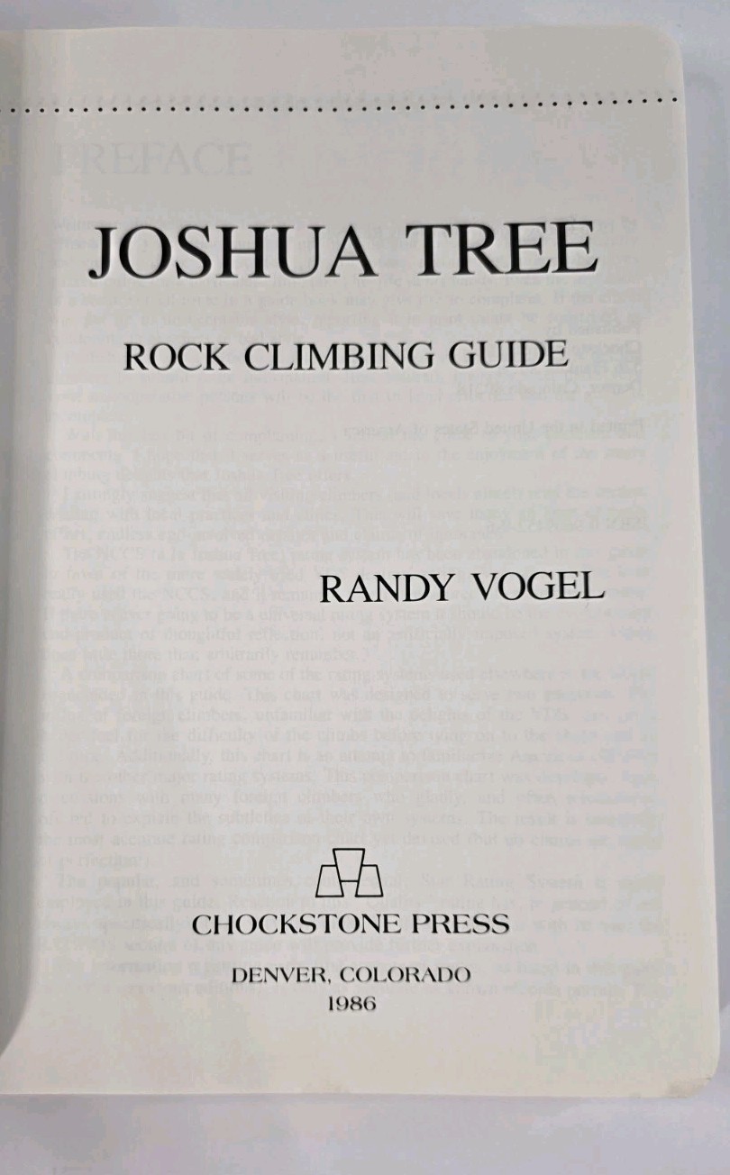Joshua Tree Rock Climbing Guide by Randy Vogel 1986 Paperback 400 Pages Vintage