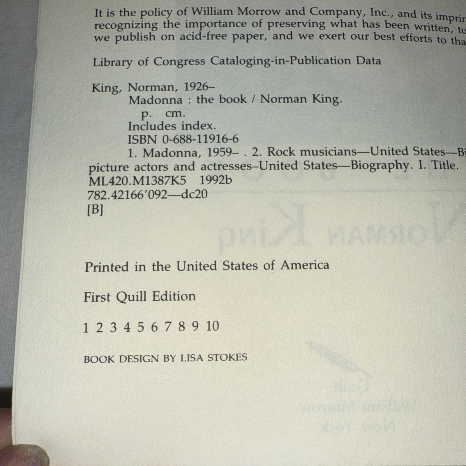 MADONNA The Book large paperback book First Quill Edition PHOTOS 256 pages