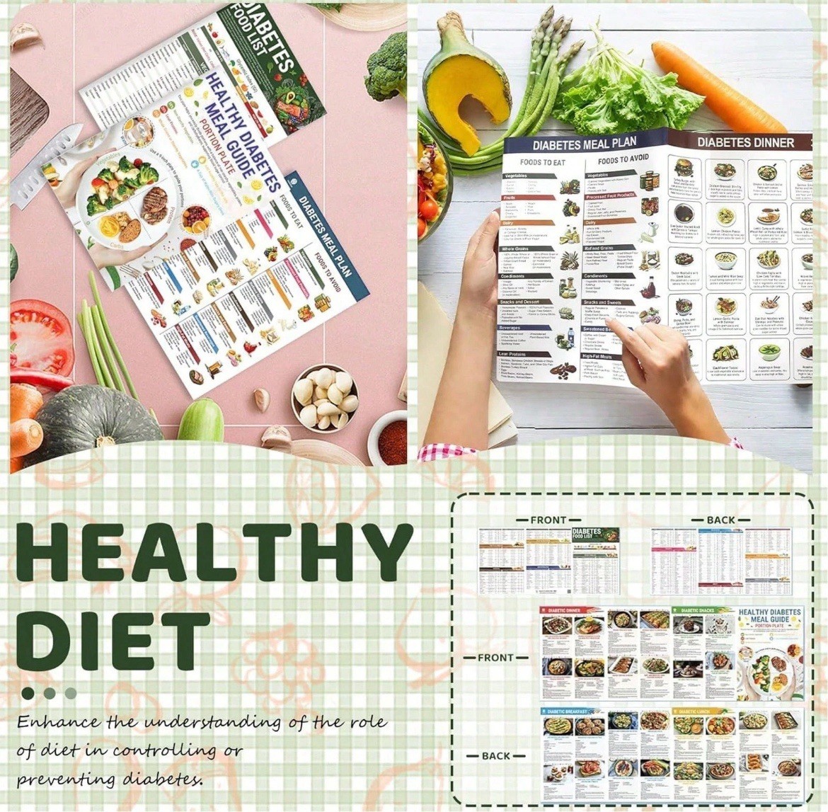 3PCS Diabetes Food List Chart and Meal Planner for Diabetics Type 3 Diabetes Die