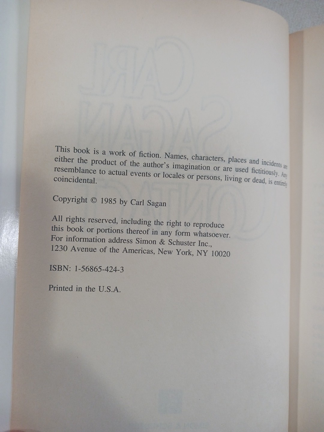Contact Carl Sagan Movie Novelization Tie-In Book Club Edition DJ HARDCOVER VGC