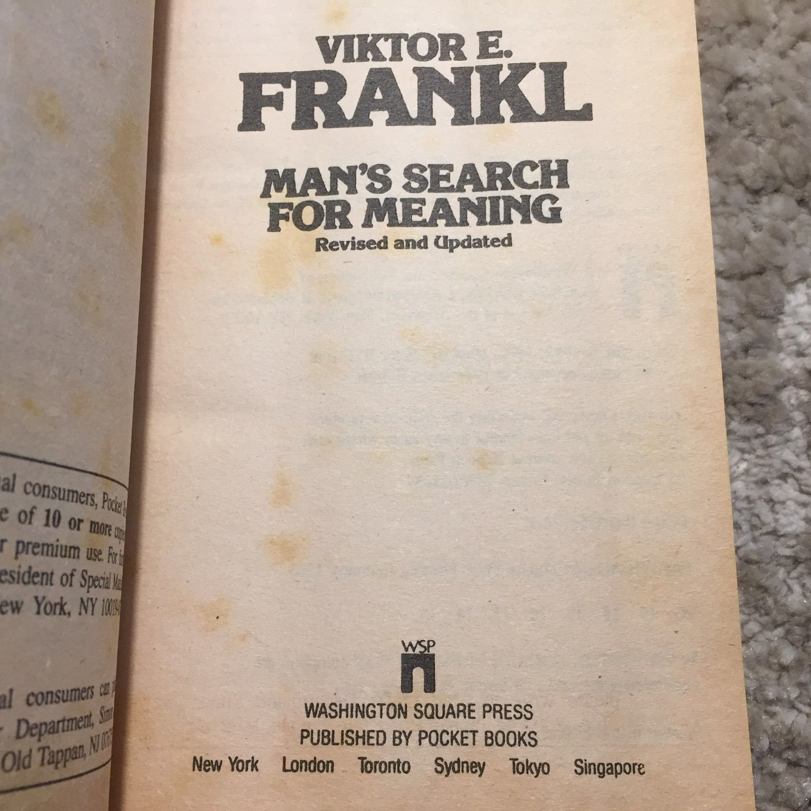 Man’s Search For Meaning Viktor E. Frankl 1985 Washington Square Press Jewish