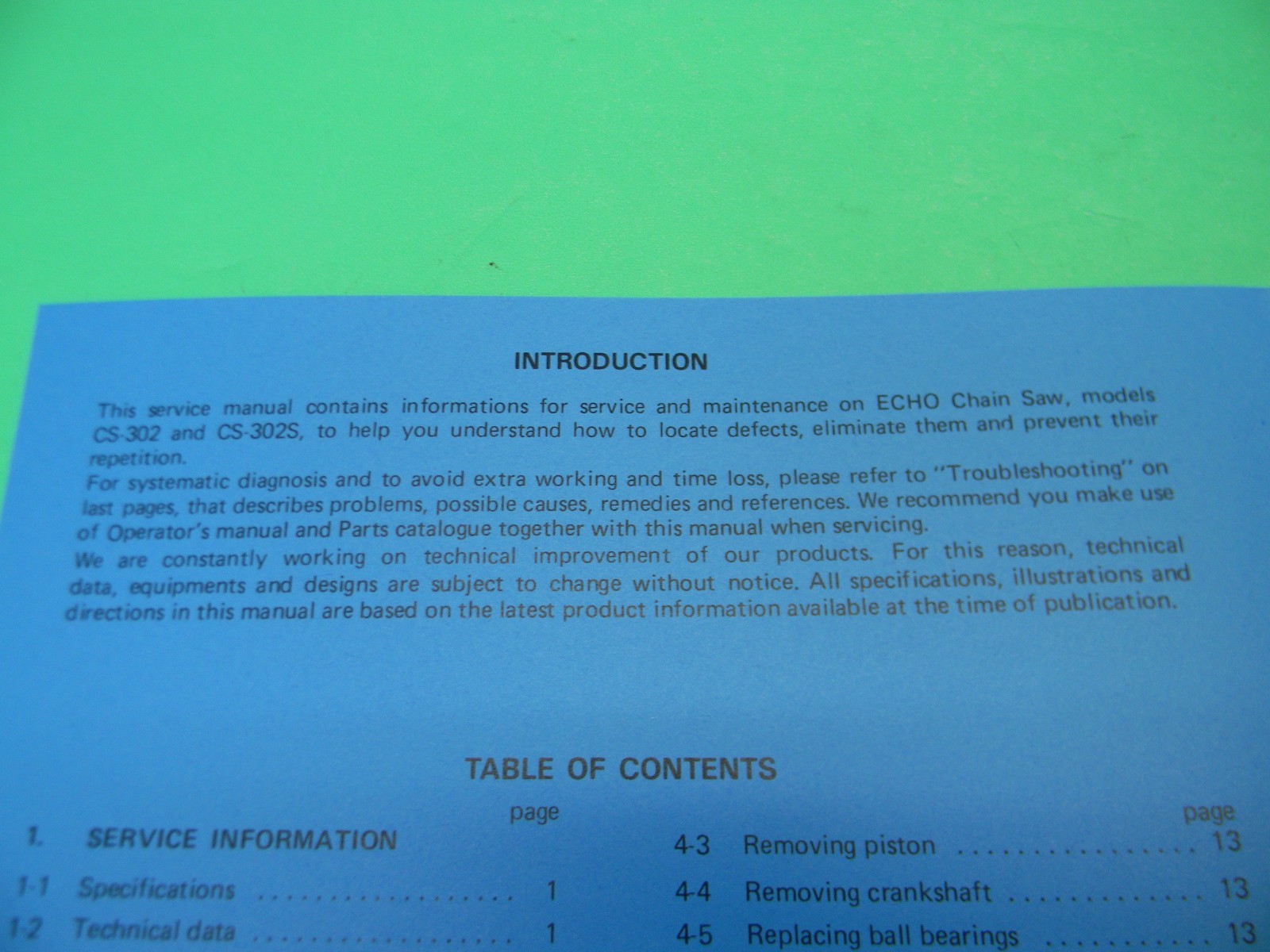 ECHO CS-302 CS-302S CHAINSAW SERVICE MANUAL ( TROUBLESHOOOTING ) —– MAN 104B