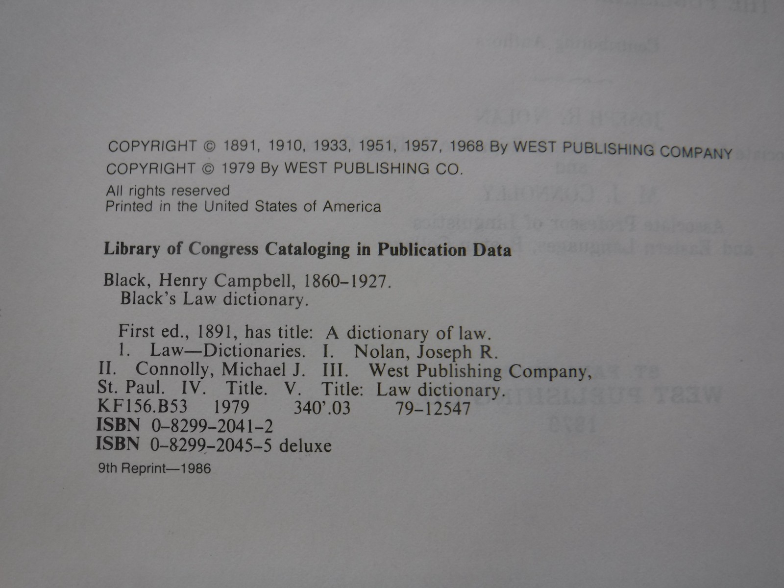 Black’s Law Dictionary Fifth Edition with Pronunciations 1979 Hardcover West Pub