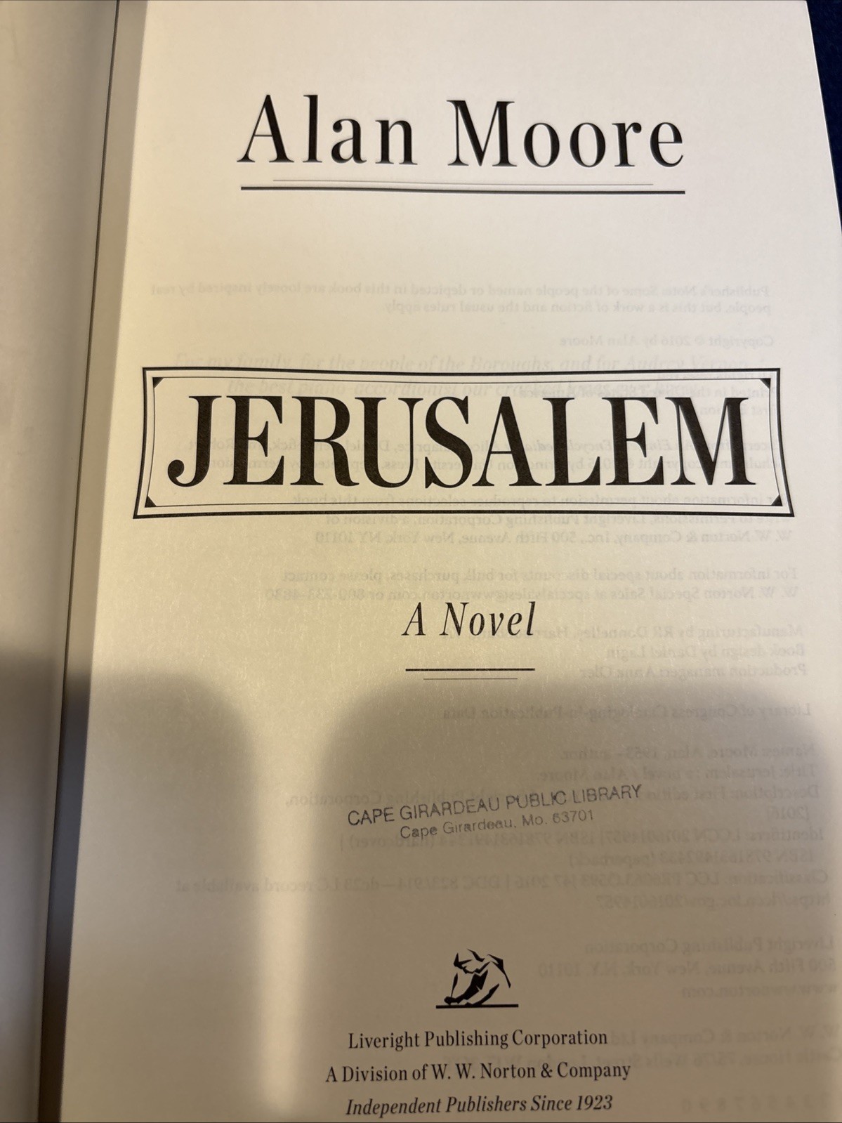 Jerusalem by Alan Moore (2016, Hardcover, 1st Edition) Ex Library Great Condi