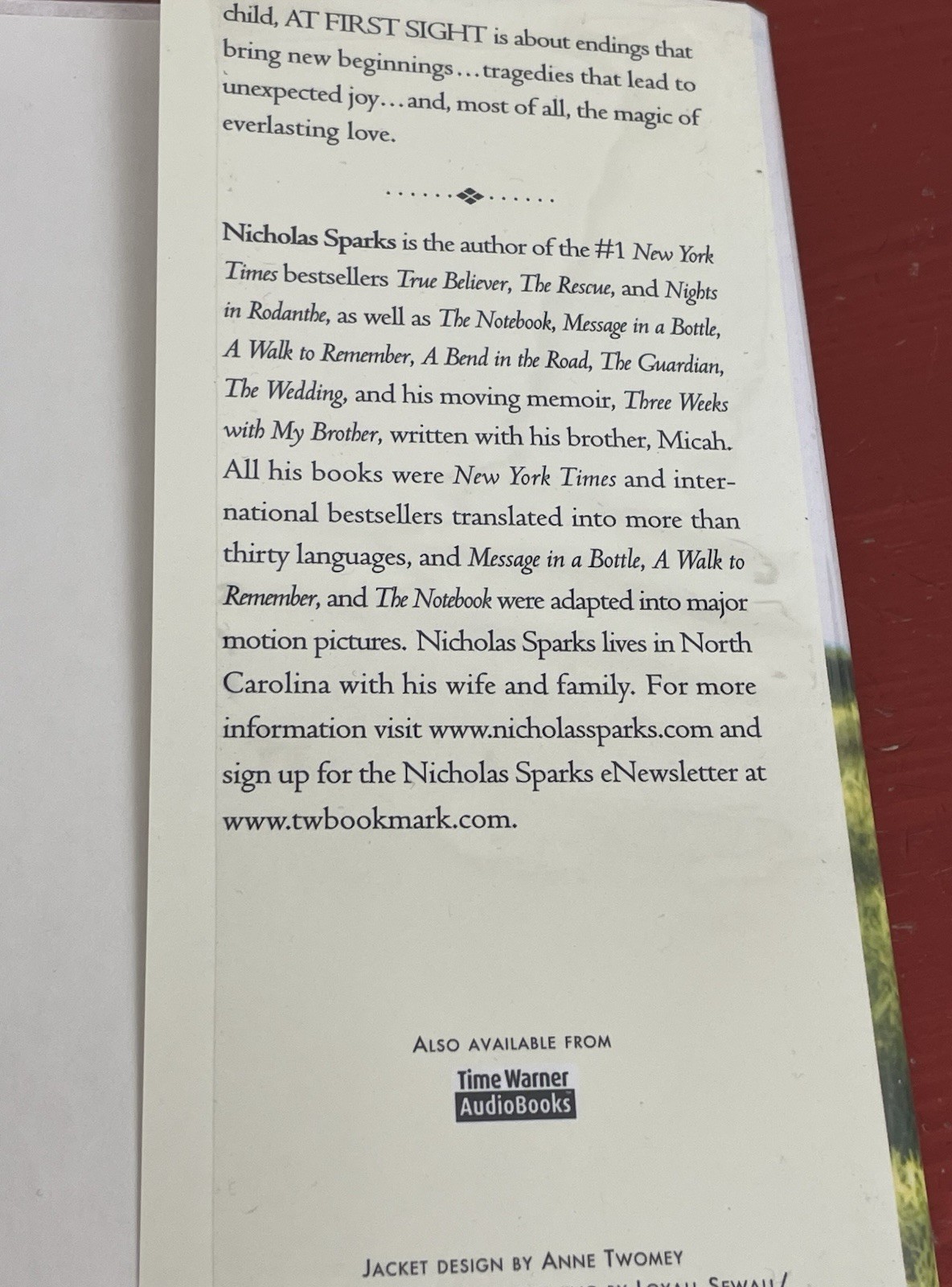 SIGNED Nicholas Sparks At First Sight First Edition First Printing October 2005