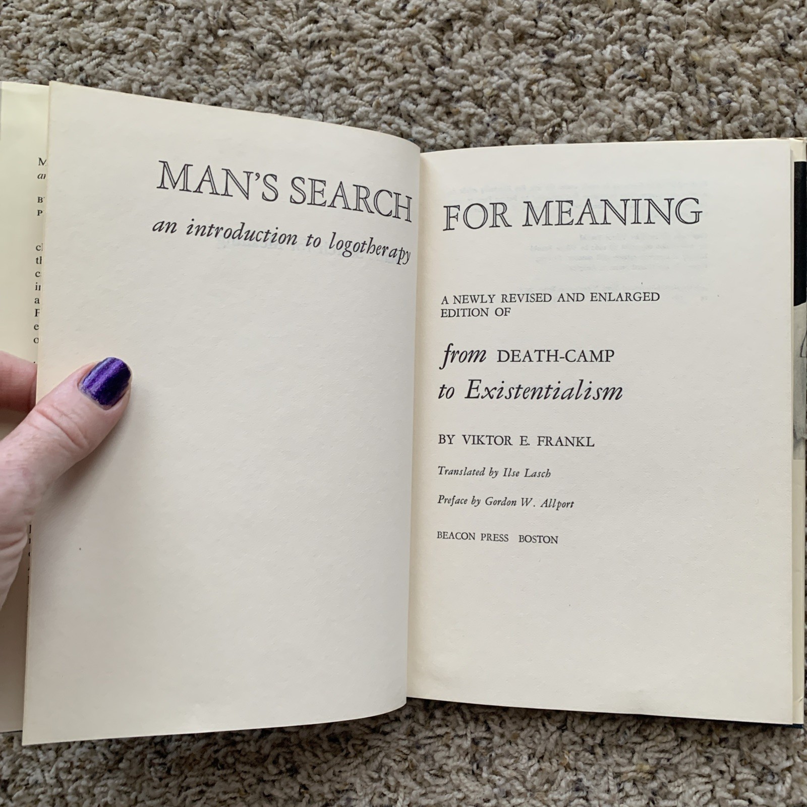Man’s Search for Meaning Viktor E. Frankl 1962 Revised Enlarged Hardcover Book