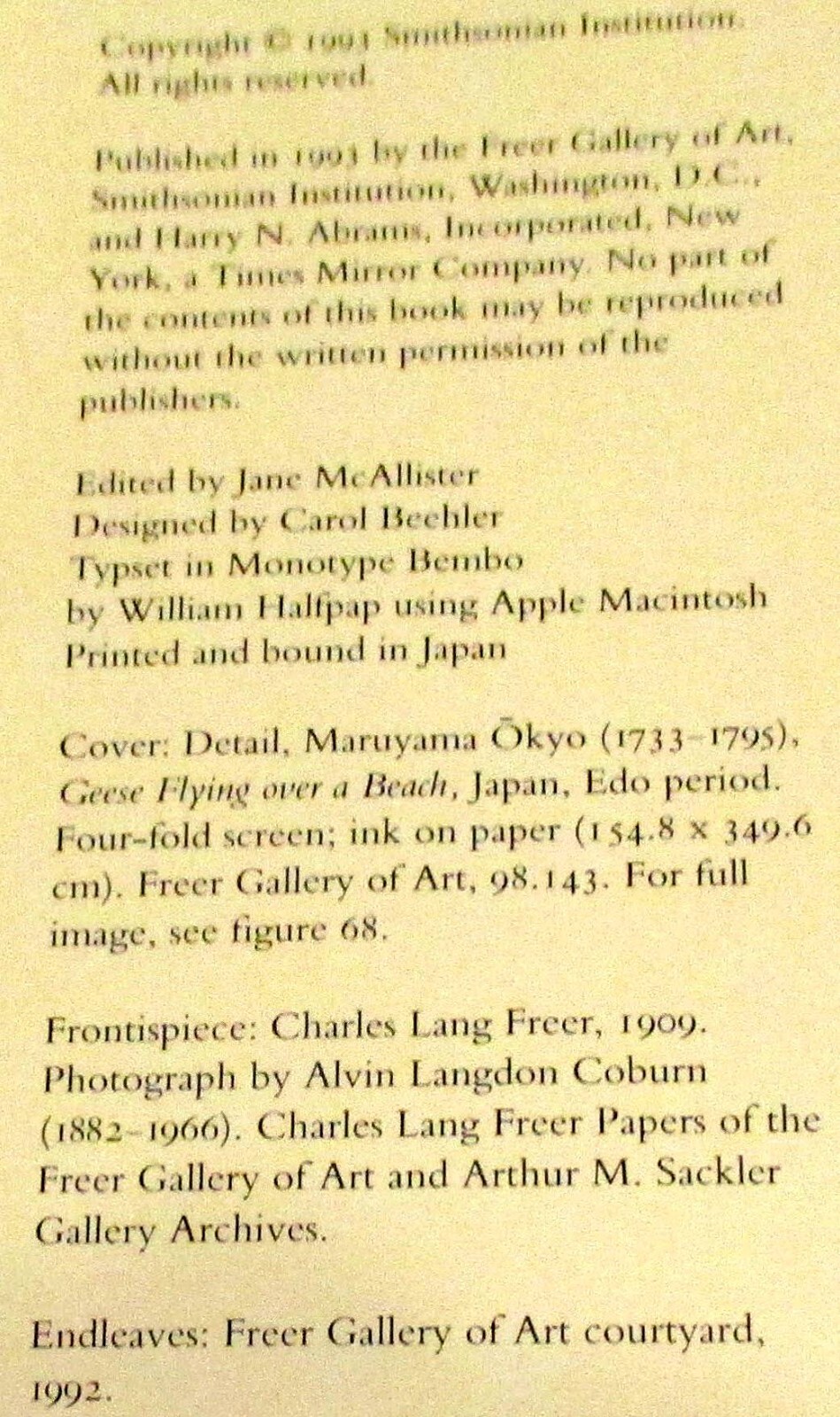 1993 Freer: A Legacy of Art Softcover Book 272 Pages Smithsonian Institution
