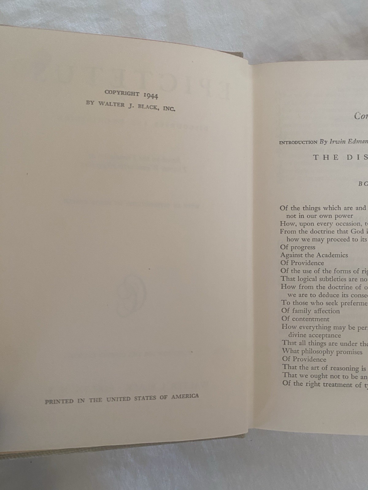 Epictetus Discourses and Enchiridion HC 1944 Walter J. Black Classics Club