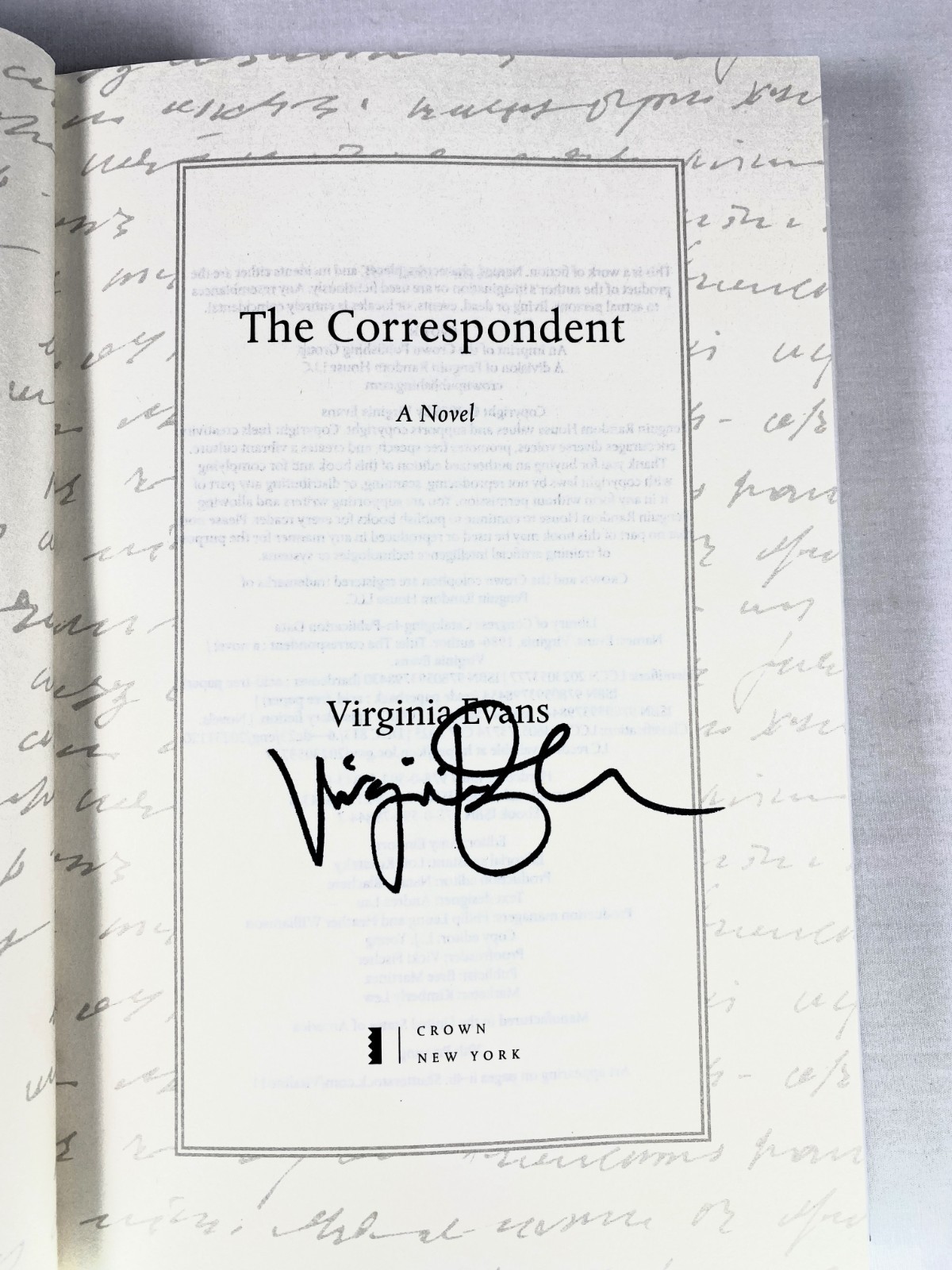SIGNED – THE CORRESPONDENT Virginia Evans 1ST EDITION hardcover dj BRAND NEW