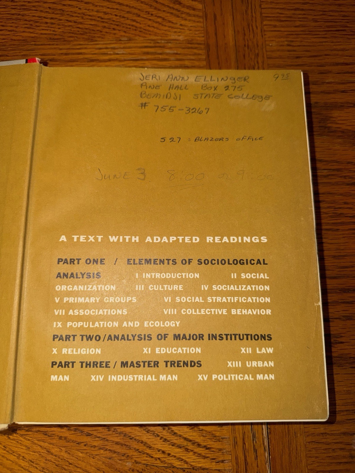 Vintage 1968 Sociology Text With Adapted Readings Fourth Edition Hardcover Book