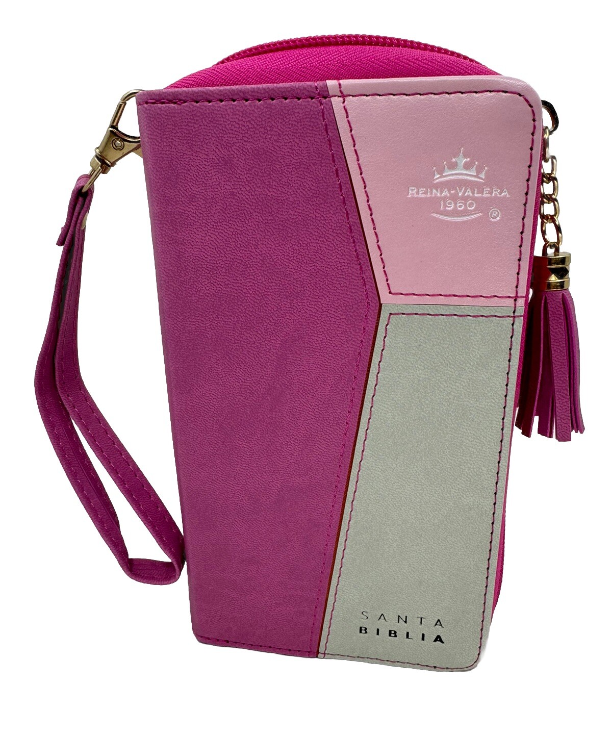 Biblia Chequera Letra 8.5 puntos RV1960 imit piel rosa fucsia gris claro con …