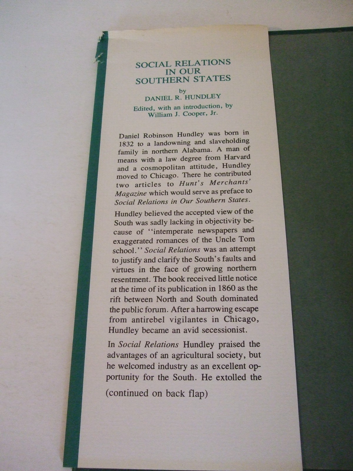 Social Relations in Our Southern States by Daniel Hundley, 1979