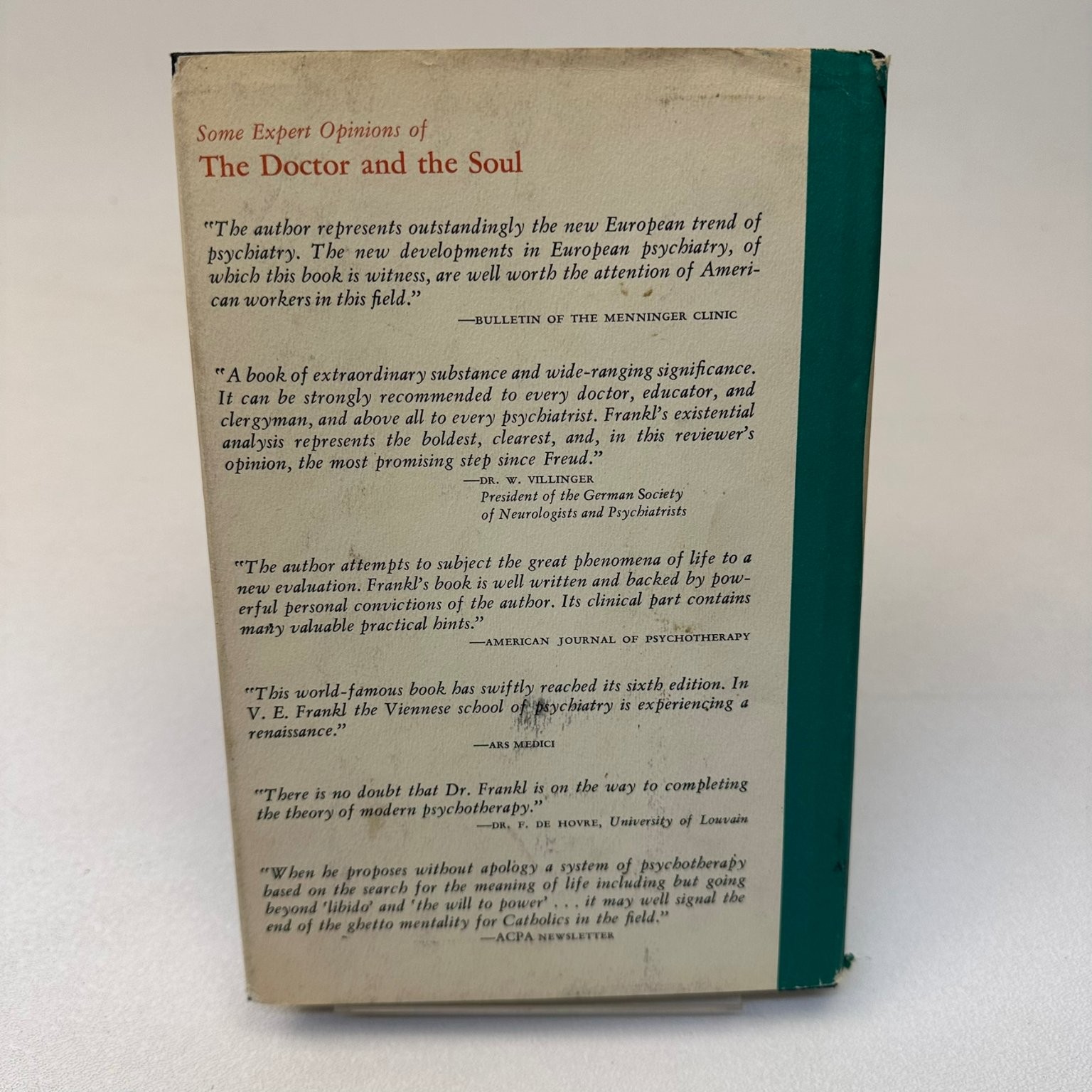 The Doctor and the Soul Frankl 1966 Second Expanded Edition Psychotherapy Knopf