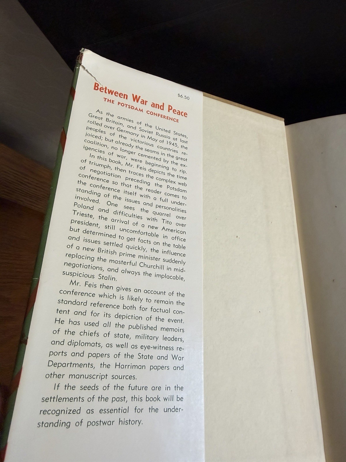 1st Between War and Peace: The Potsdam Conference Herbert Feis HC DJ 1960 WWII