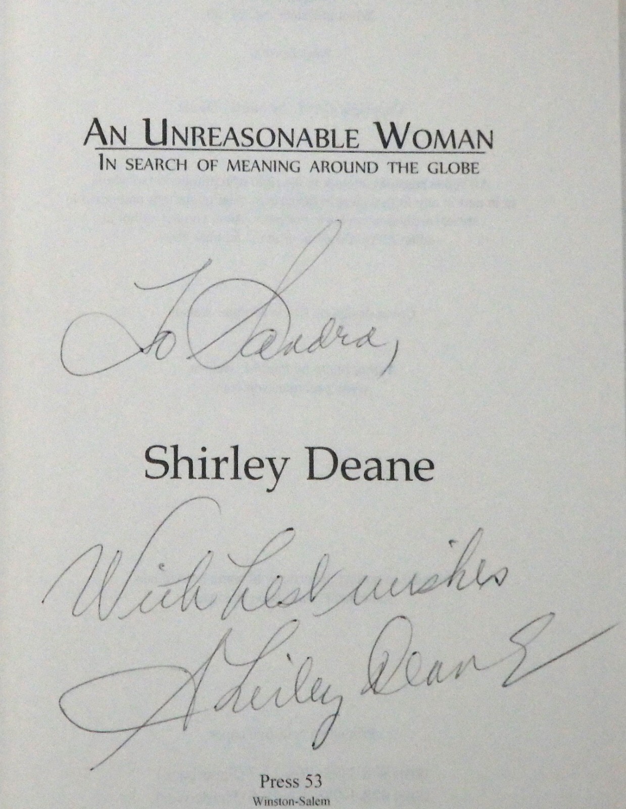 An Unreasonable Woman by Shirley Deane Signed