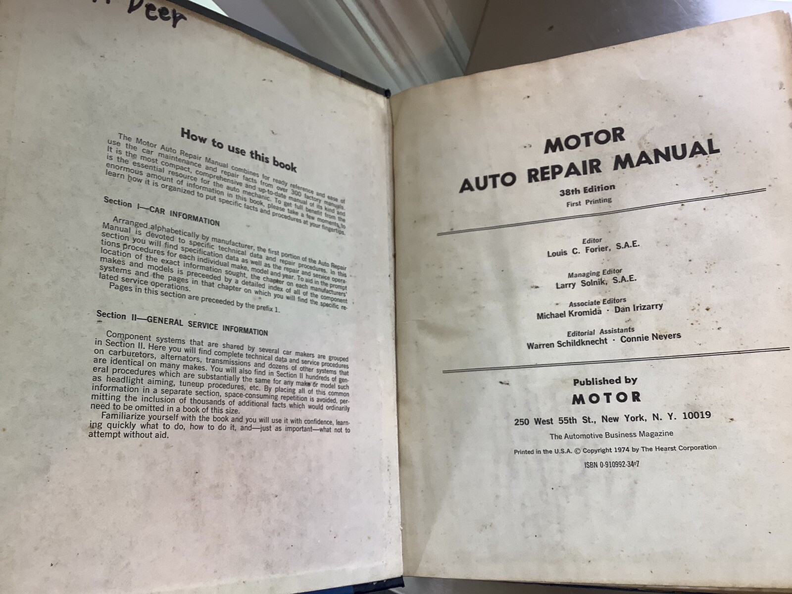 VINTAGE MOTOR AUTO REPAIR MANUAL 1975 Hardcover 608 Pages
