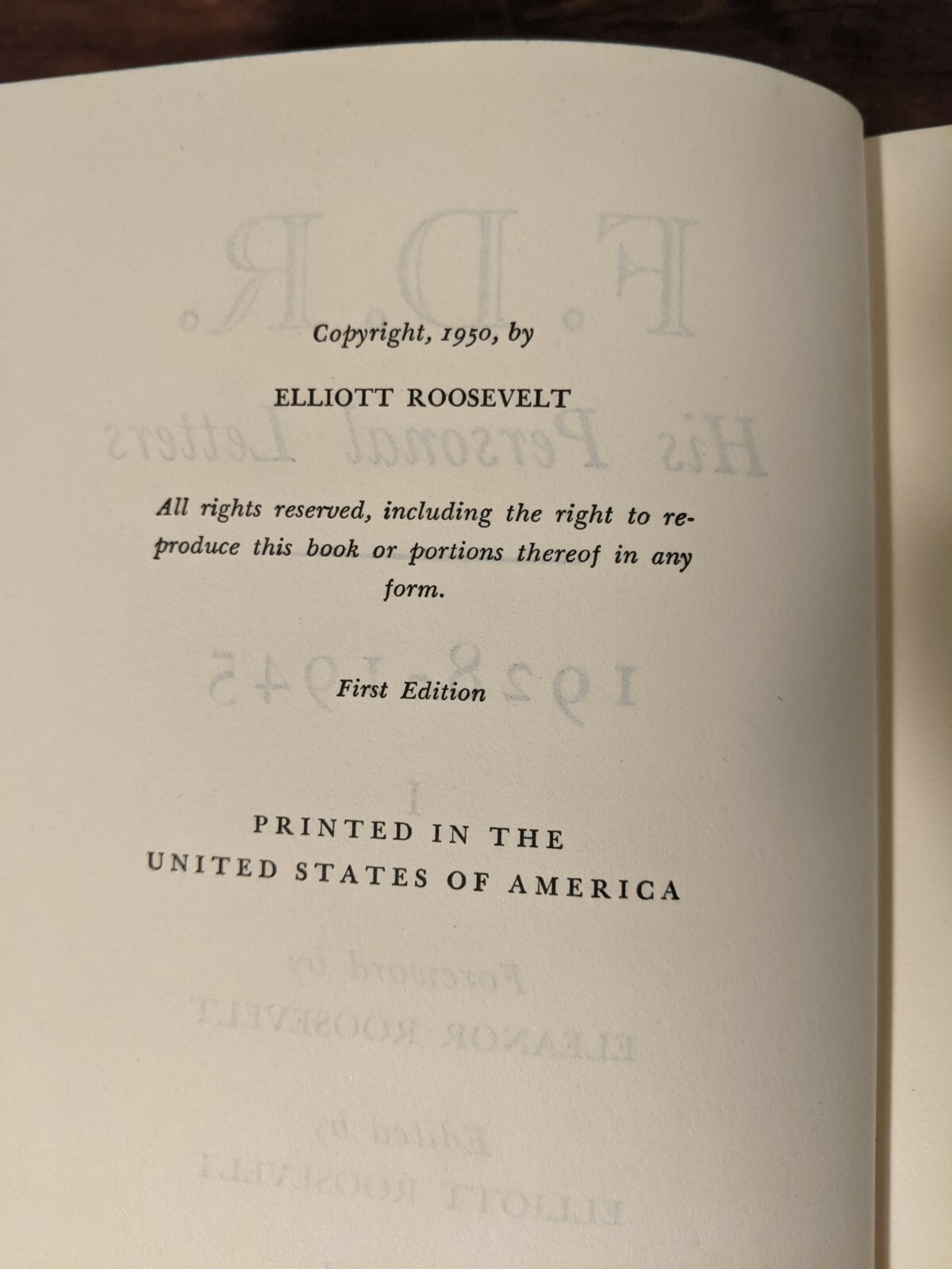 F.D.R. HIS PERSONAL LETTERS 1928-1945 Part 1 – FIRST EDITION 1950 HC