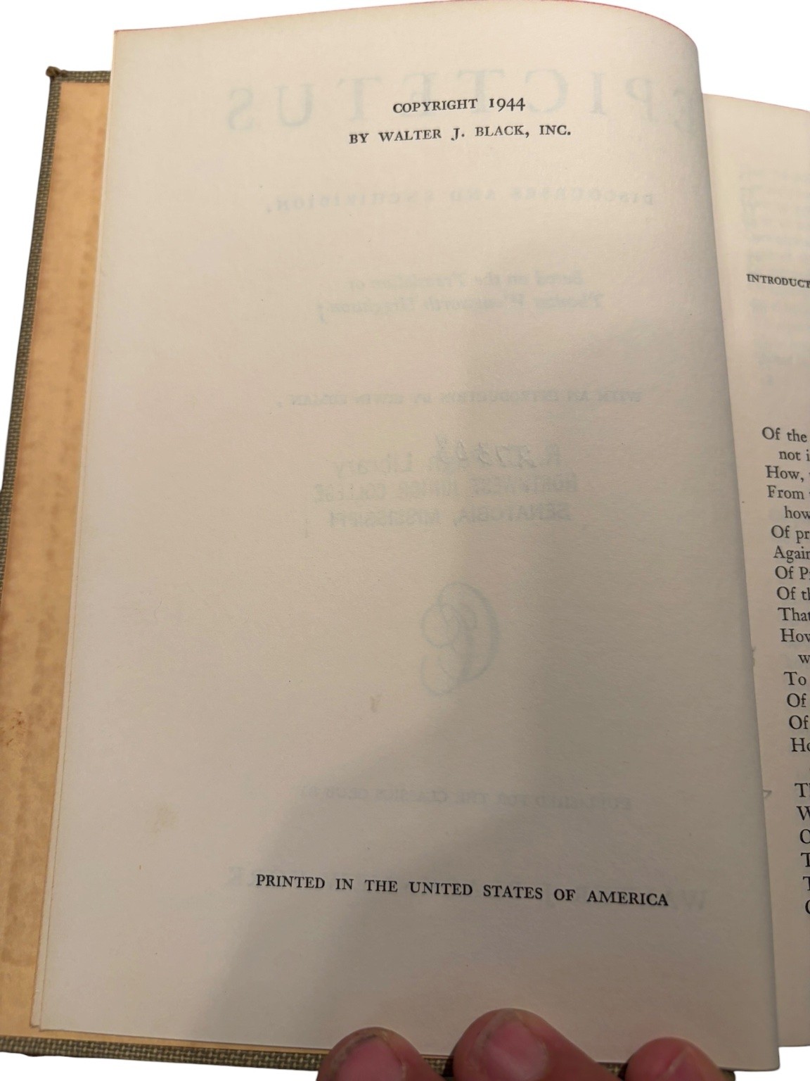 Epictetus Discourses Enchiridion 1944 Classics Club Walter J. Black Philosophy