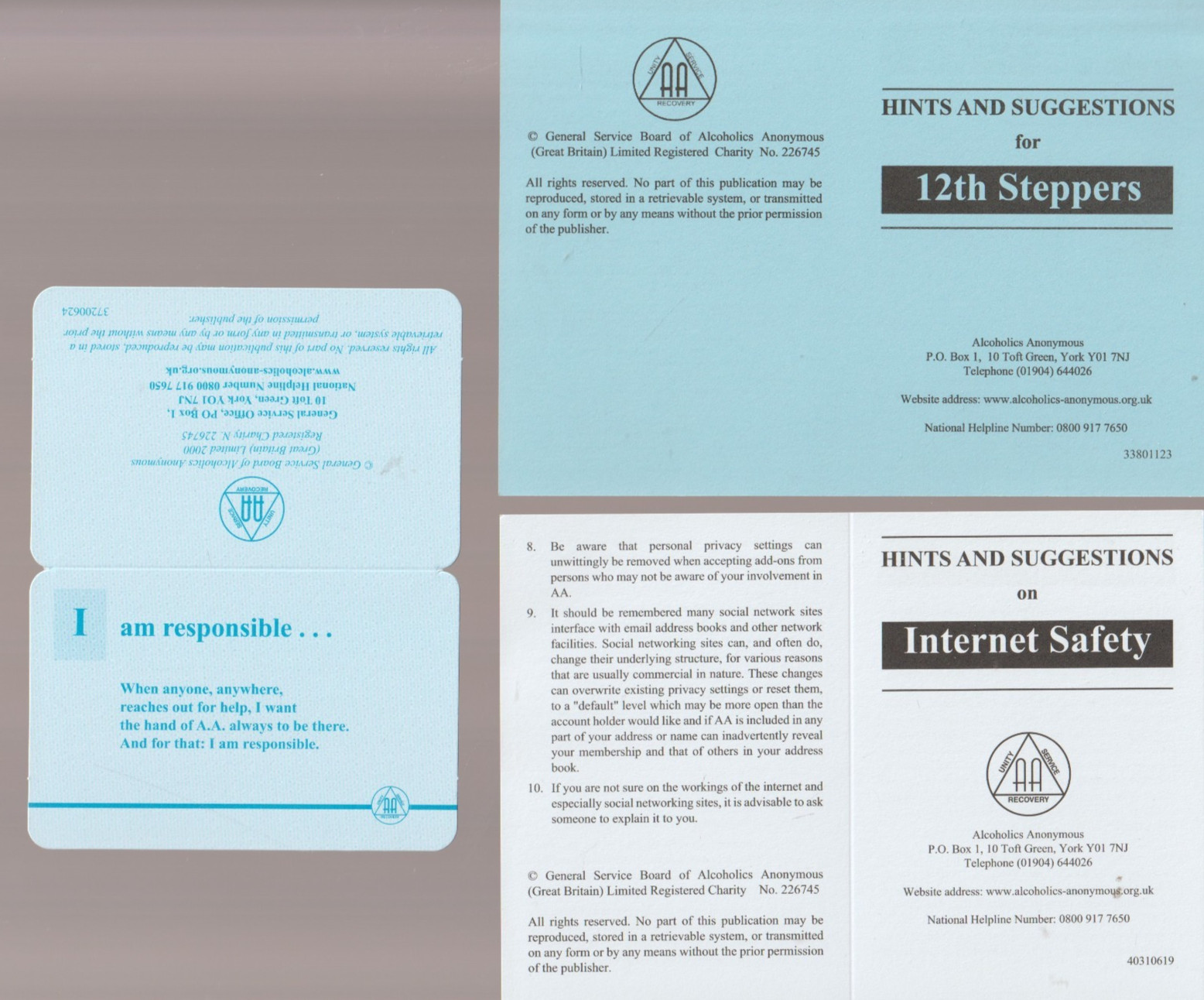 Three new Alcoholics Anonymous cards, single-fold cards from United Kingdom
