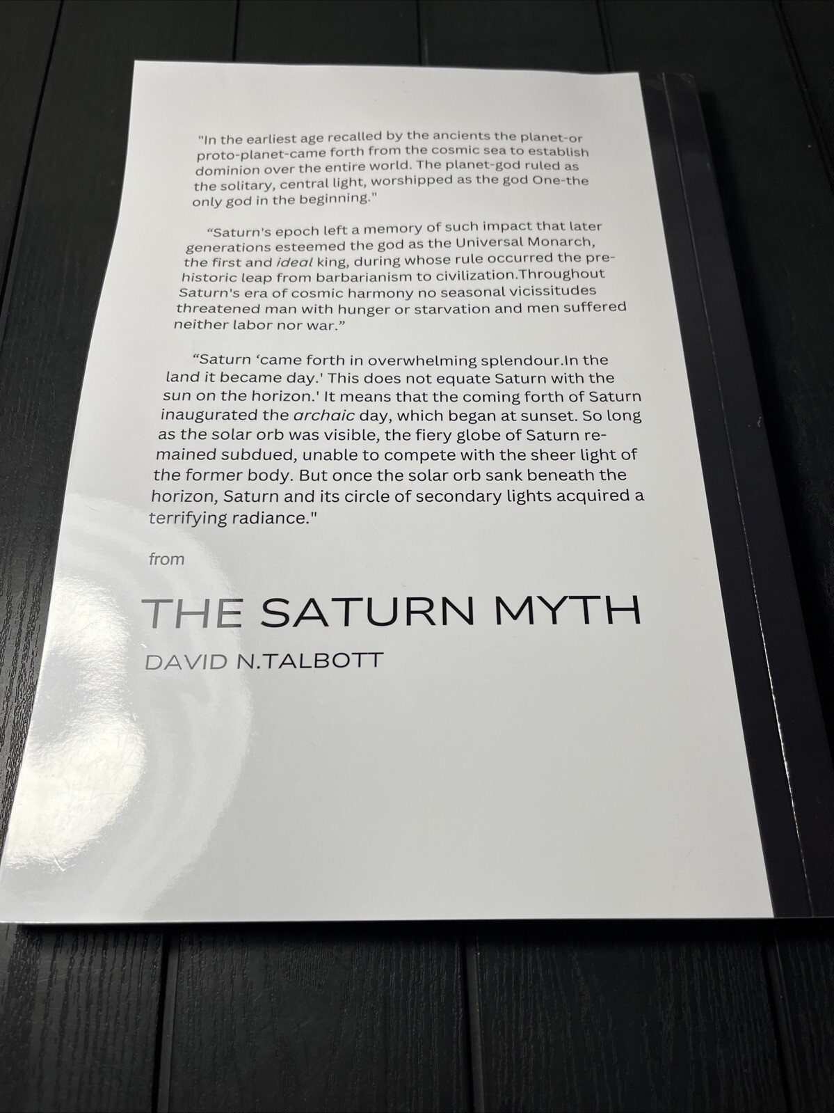 The Saturn Myth, by David N. Talbott,large Book 8.5”X11.5”,Reprint Brand New
