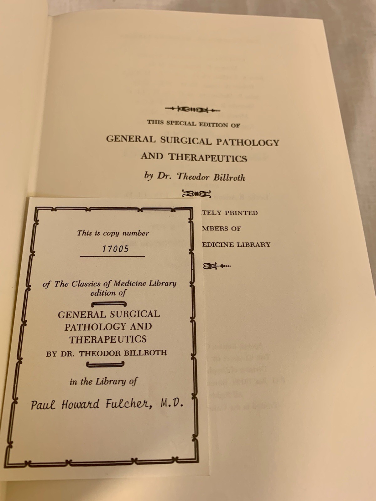 Theodor Billroth GENERAL SURGICAL PATHOLOGY Classic of Medicine 1987 Near Mint