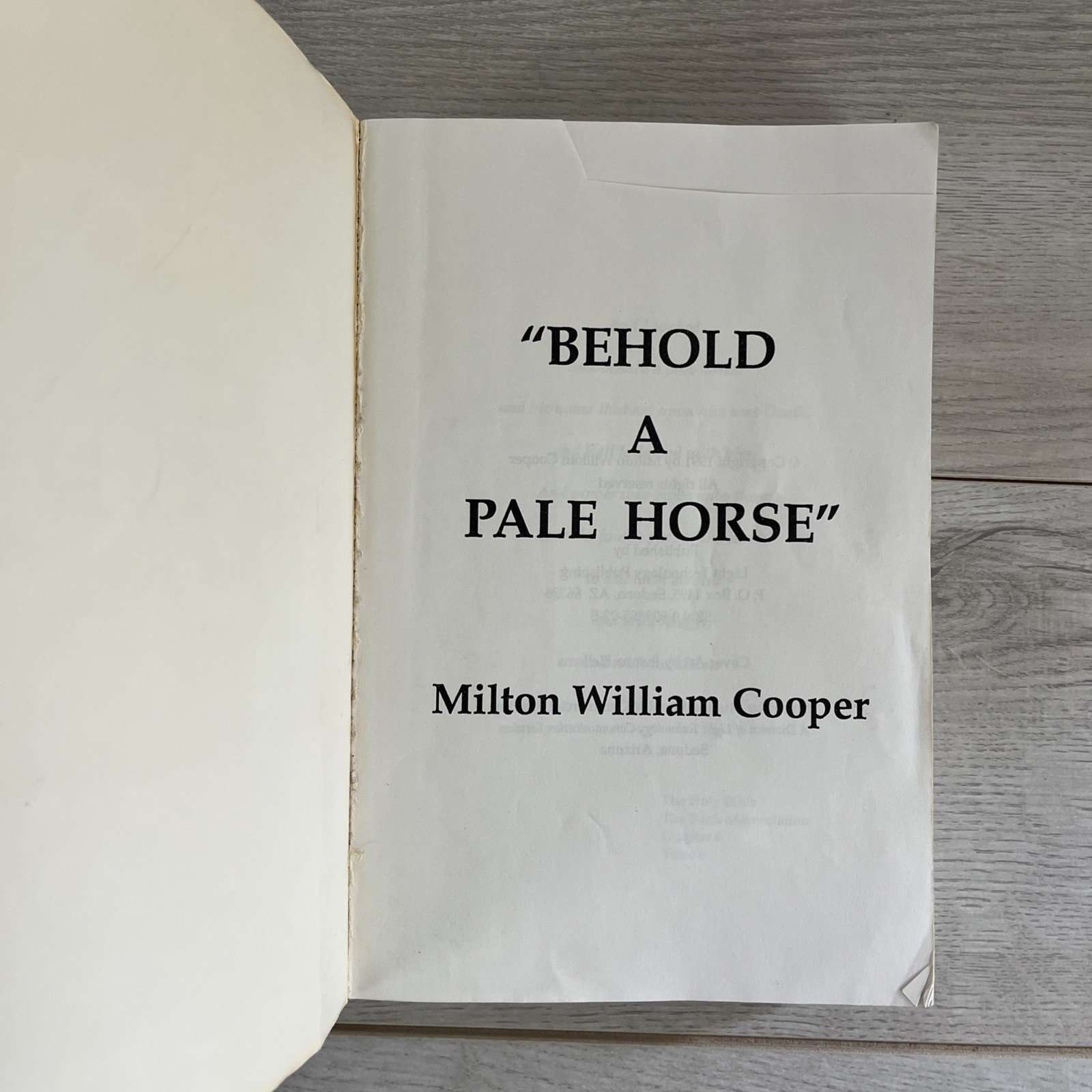 Behold a Pale Horse Paperback 1991 534 Pages By Milton William Cooper W/ Trifold