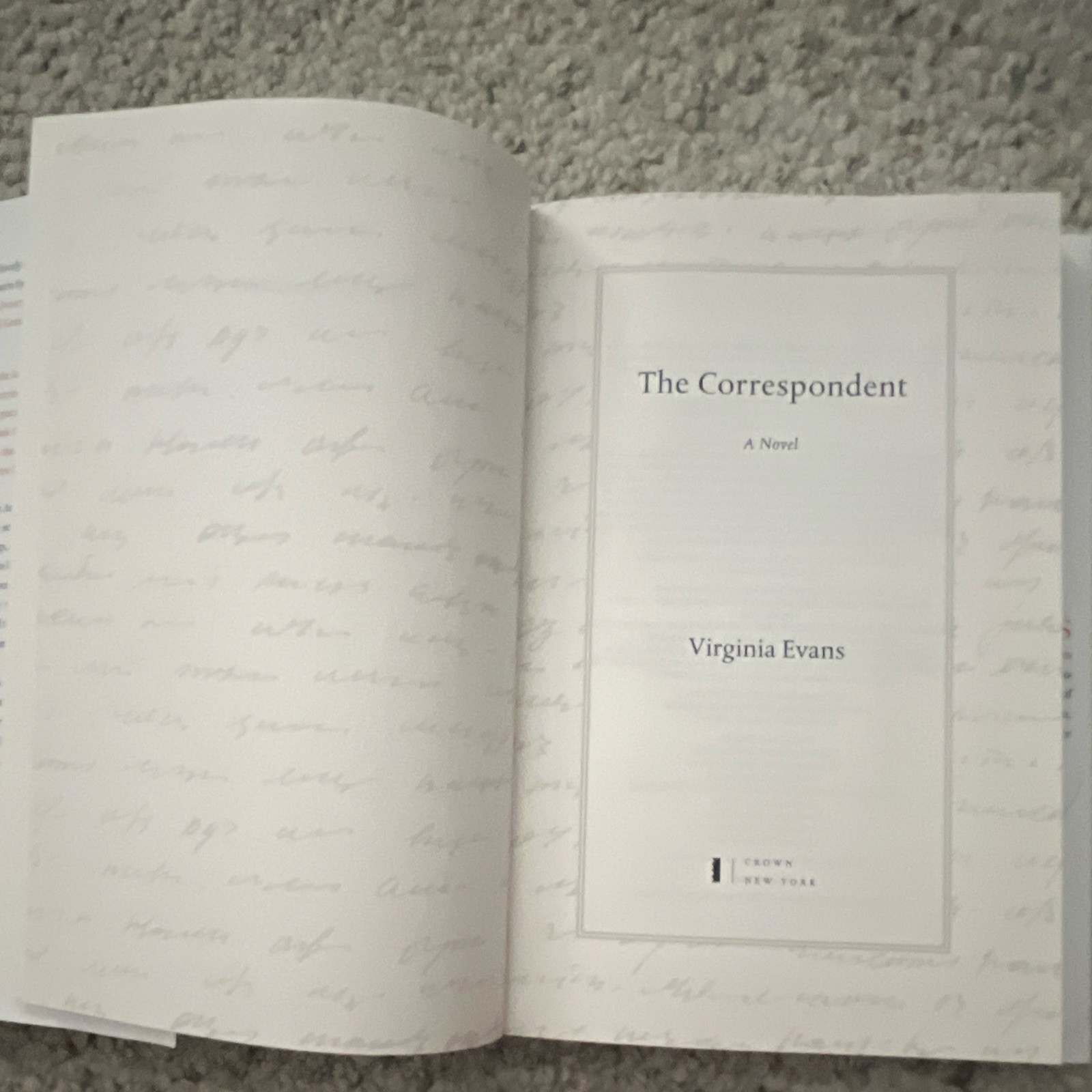 Virginia Evans The Correspondent Paperback Fiction Novel 2025 Crown New York