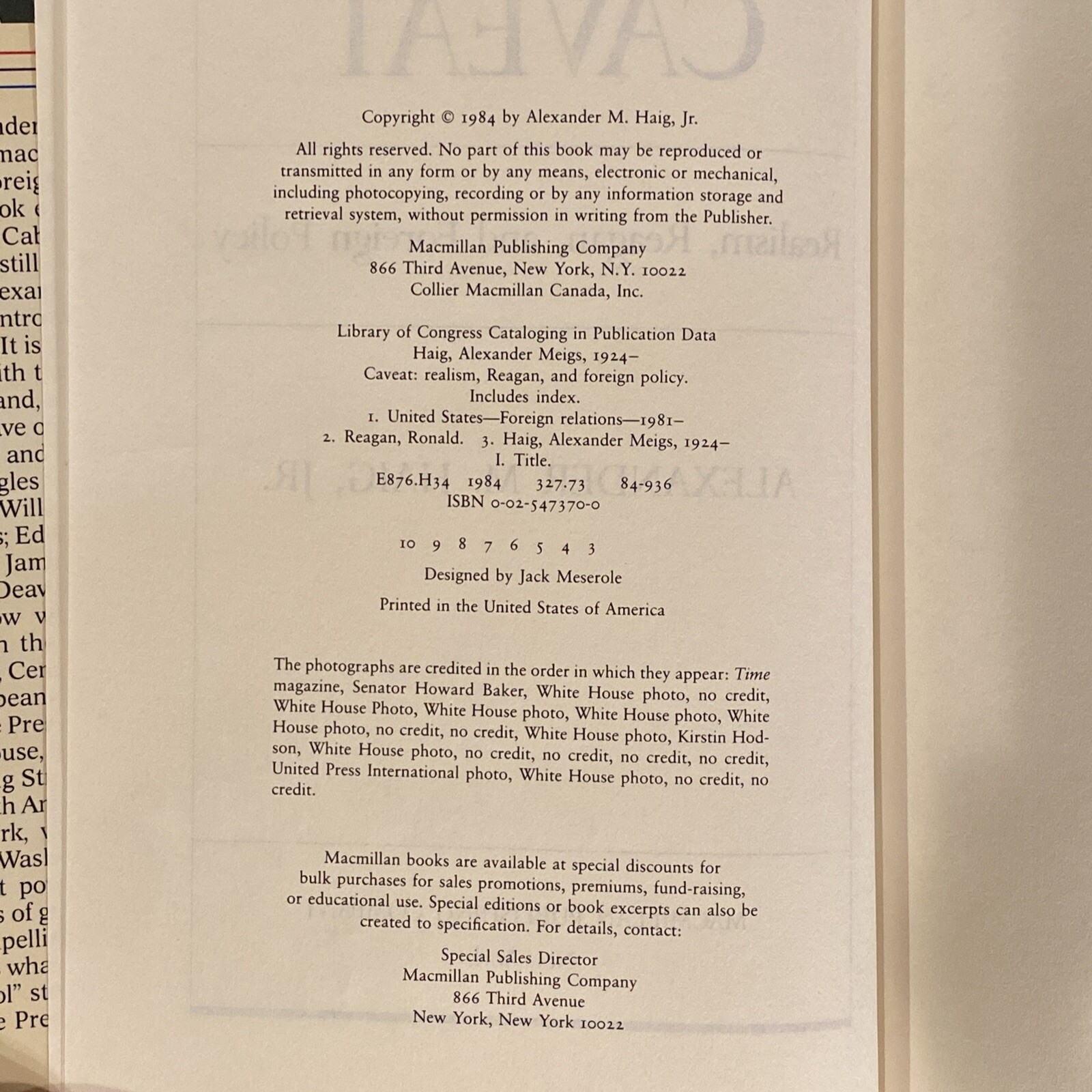 Caveat – Signed by Alexander M. Haig, Jr. 1st/3rd Near Fine Hardcover