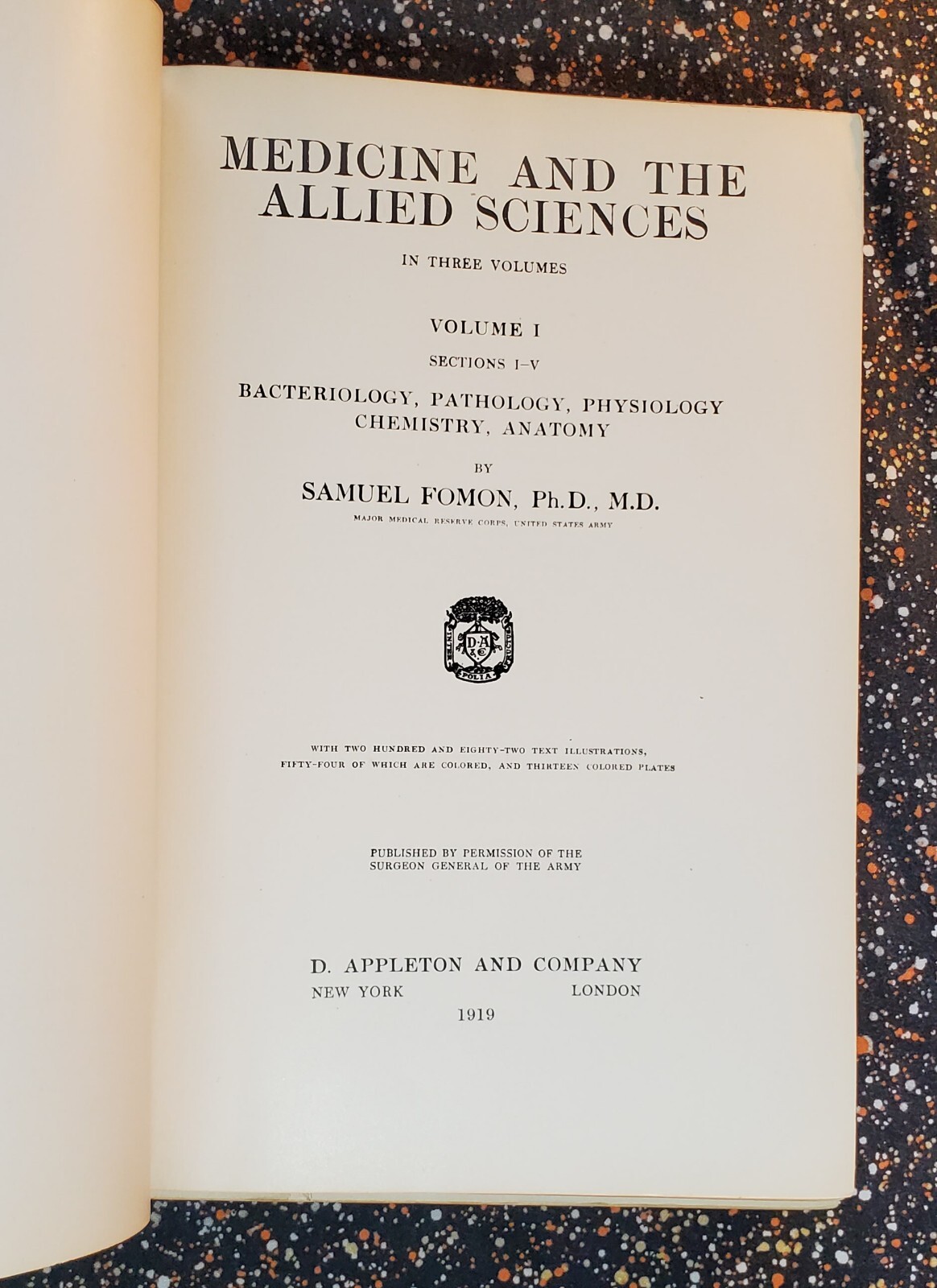 Medicine And The Allied Sciences, Samuel Fomon, Volume 1, 1919, Hardcover