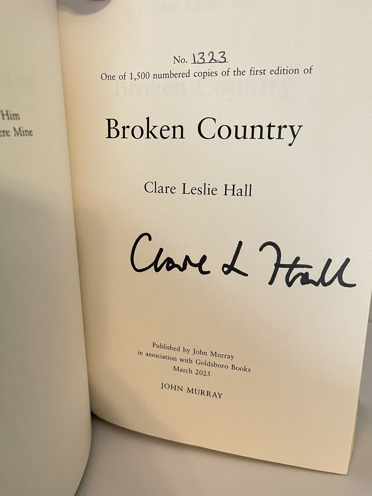 Broken Country – Clare Leslie Hall – Goldsboro – Signed